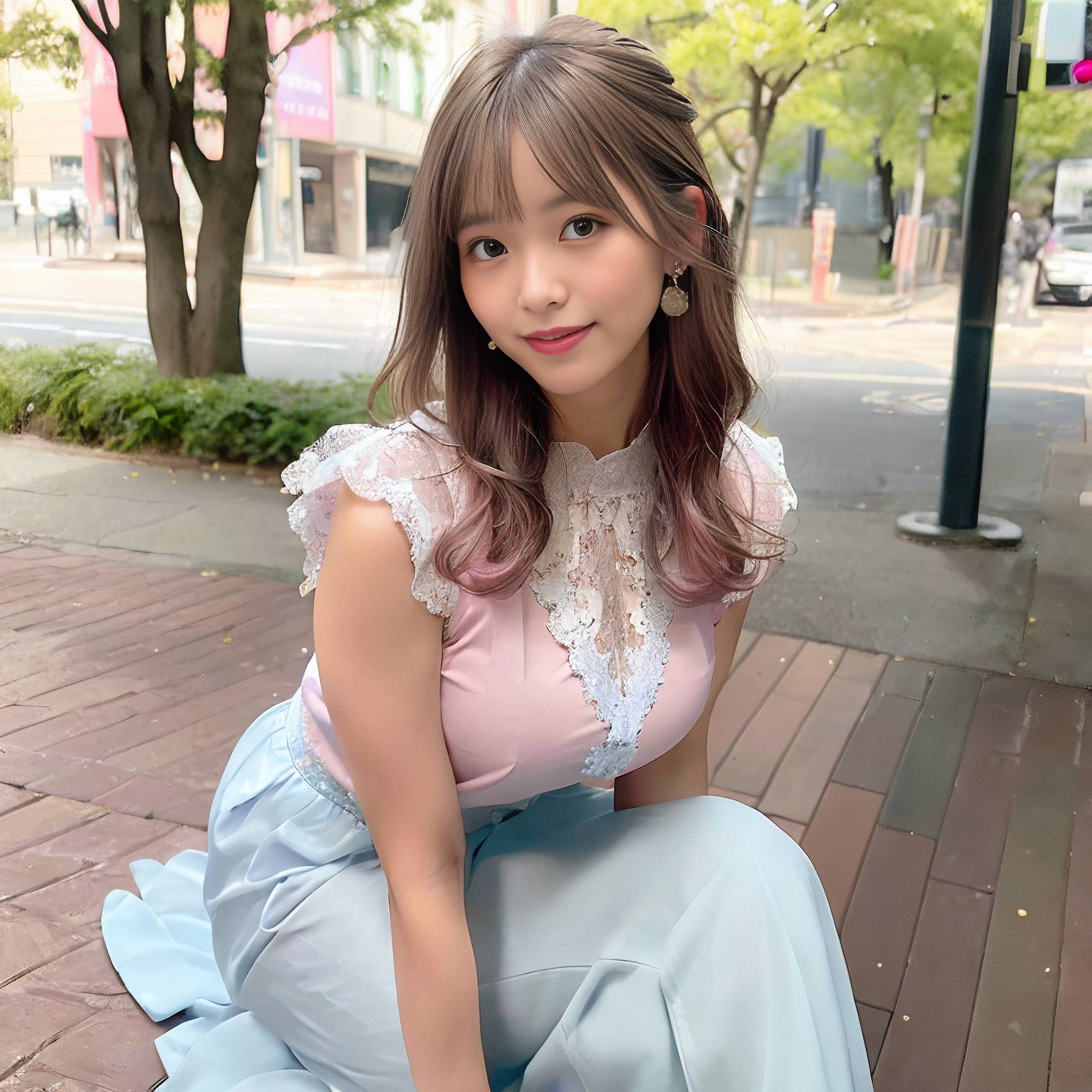 a young girl sitting on a park bench 