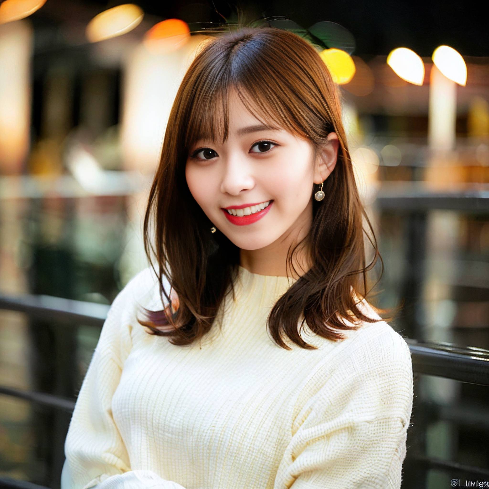 a woman in a white dress smiling at the camera 