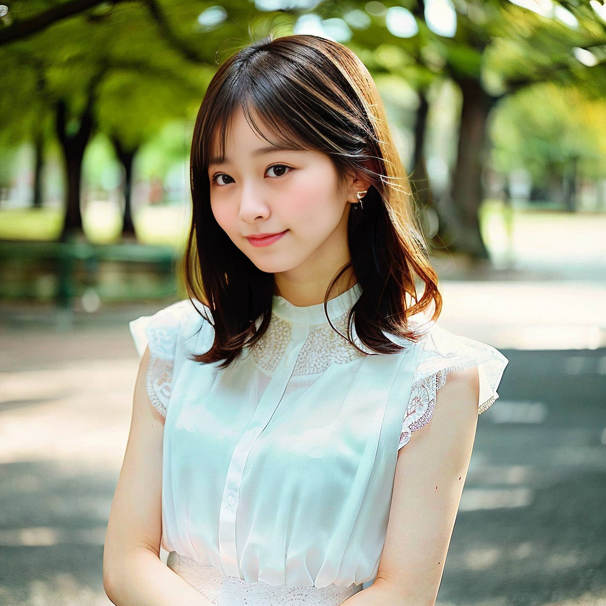 a beautiful young woman sitting on a park bench 
