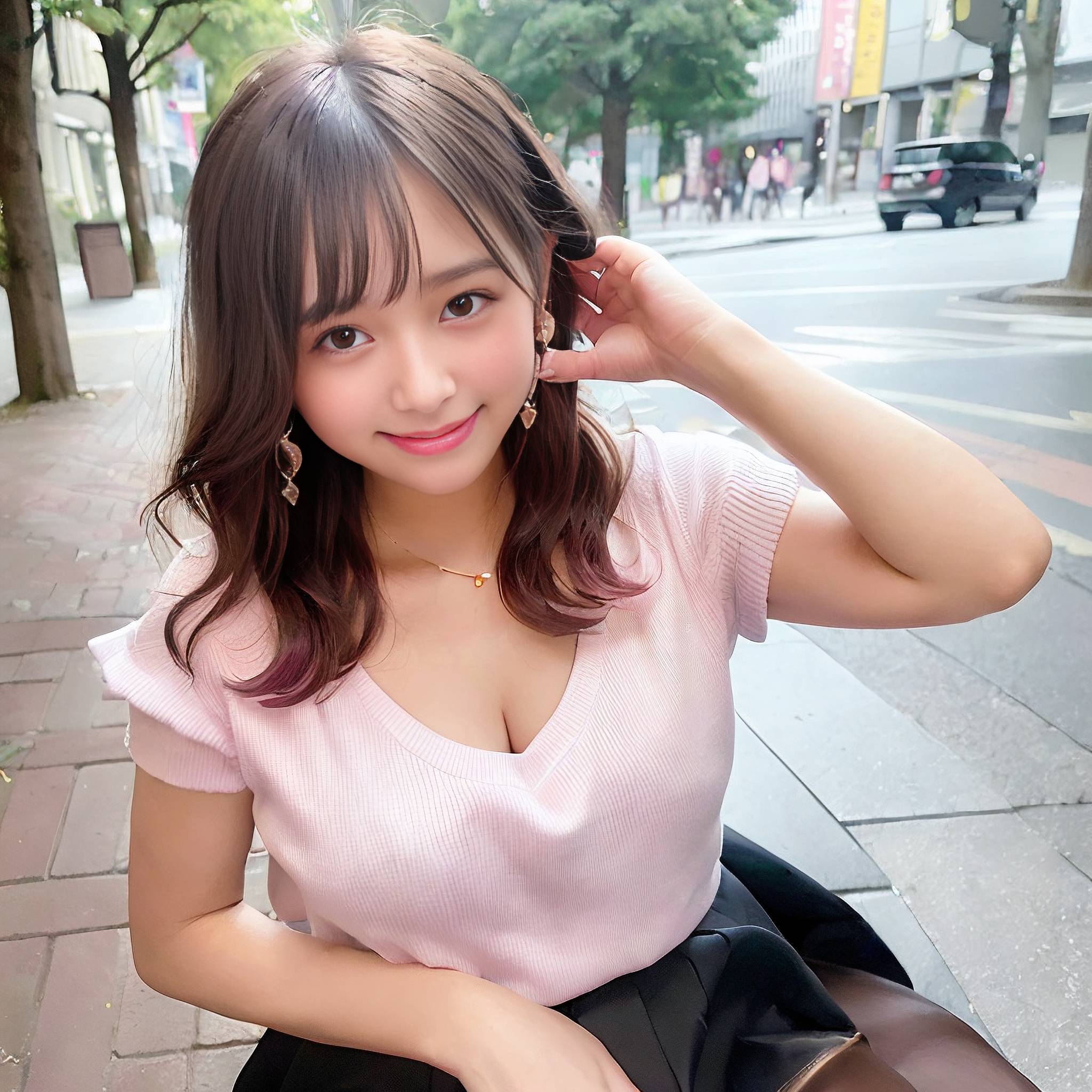 a young girl is smiling while holding a cell phone 