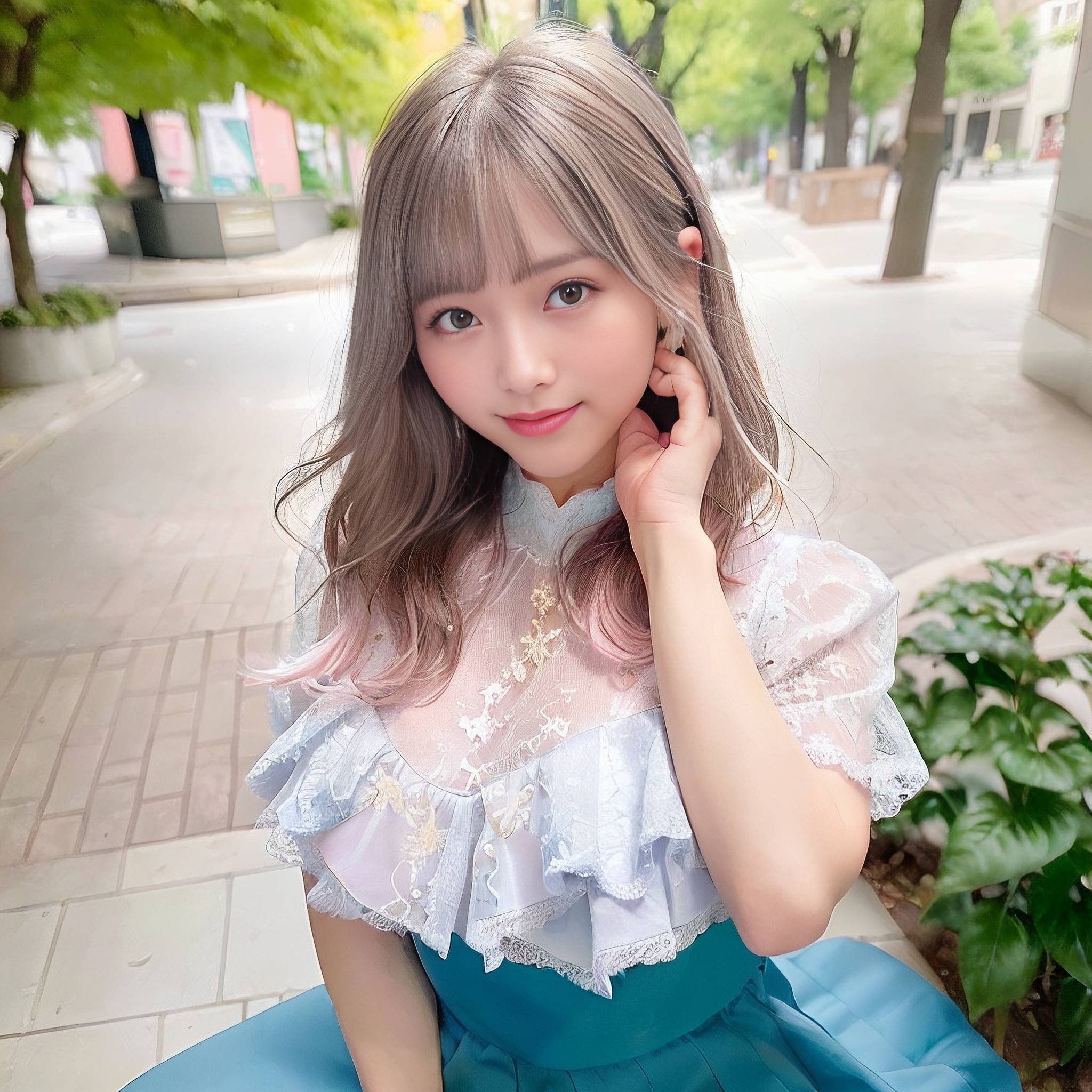 a woman in a pink dress talking on a cell phone 