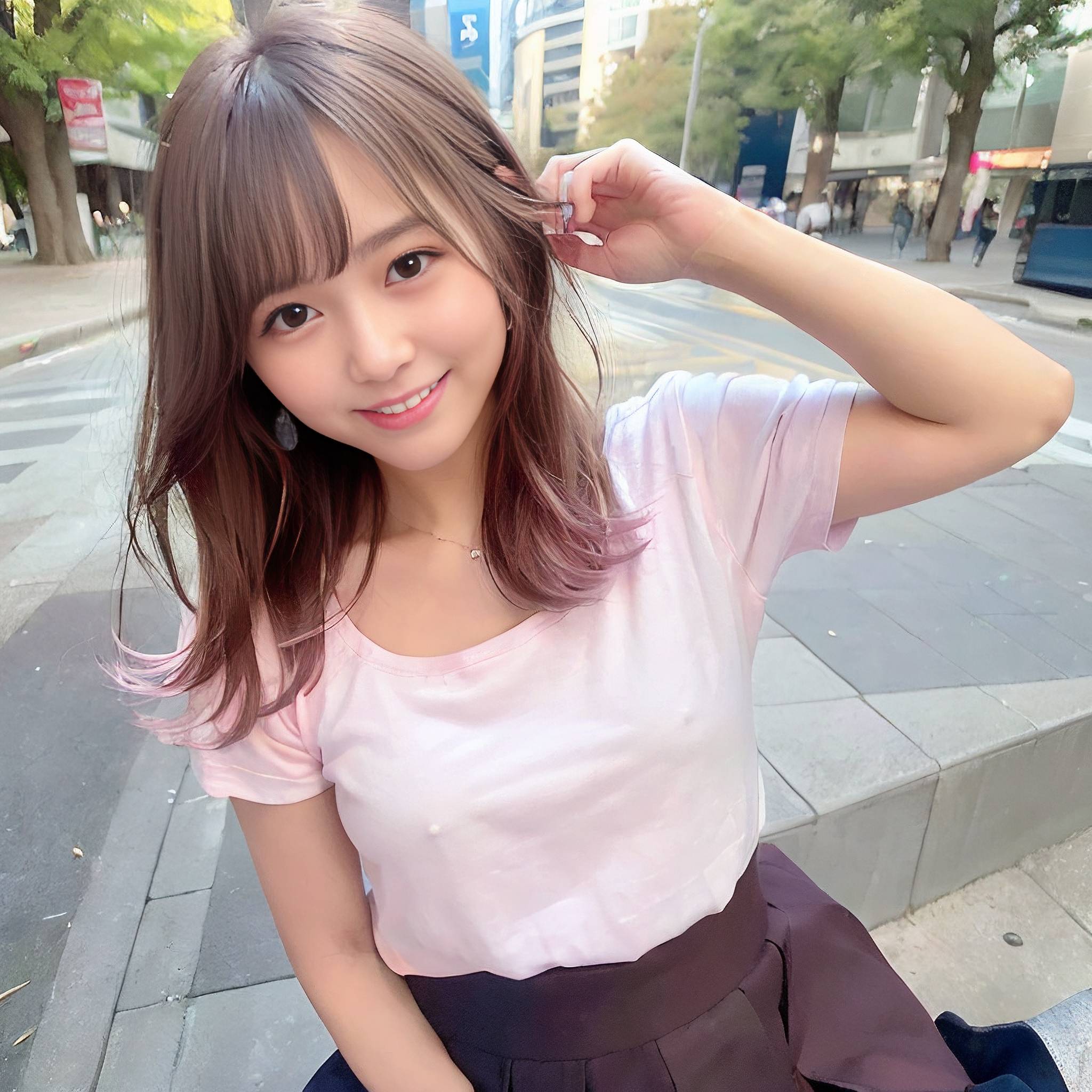 a young girl is posing for a picture 