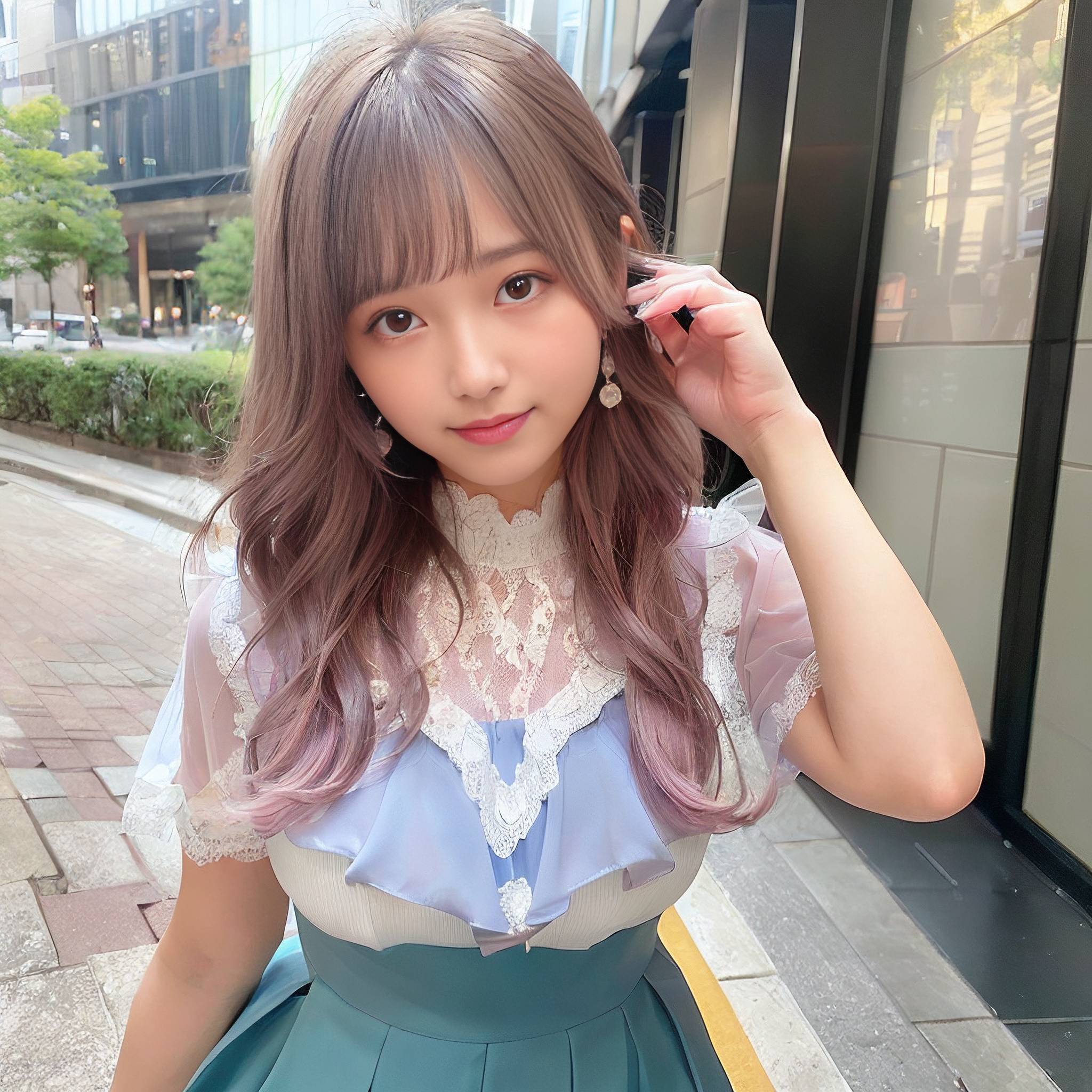 a young woman in a pink dress holding a cell phone 