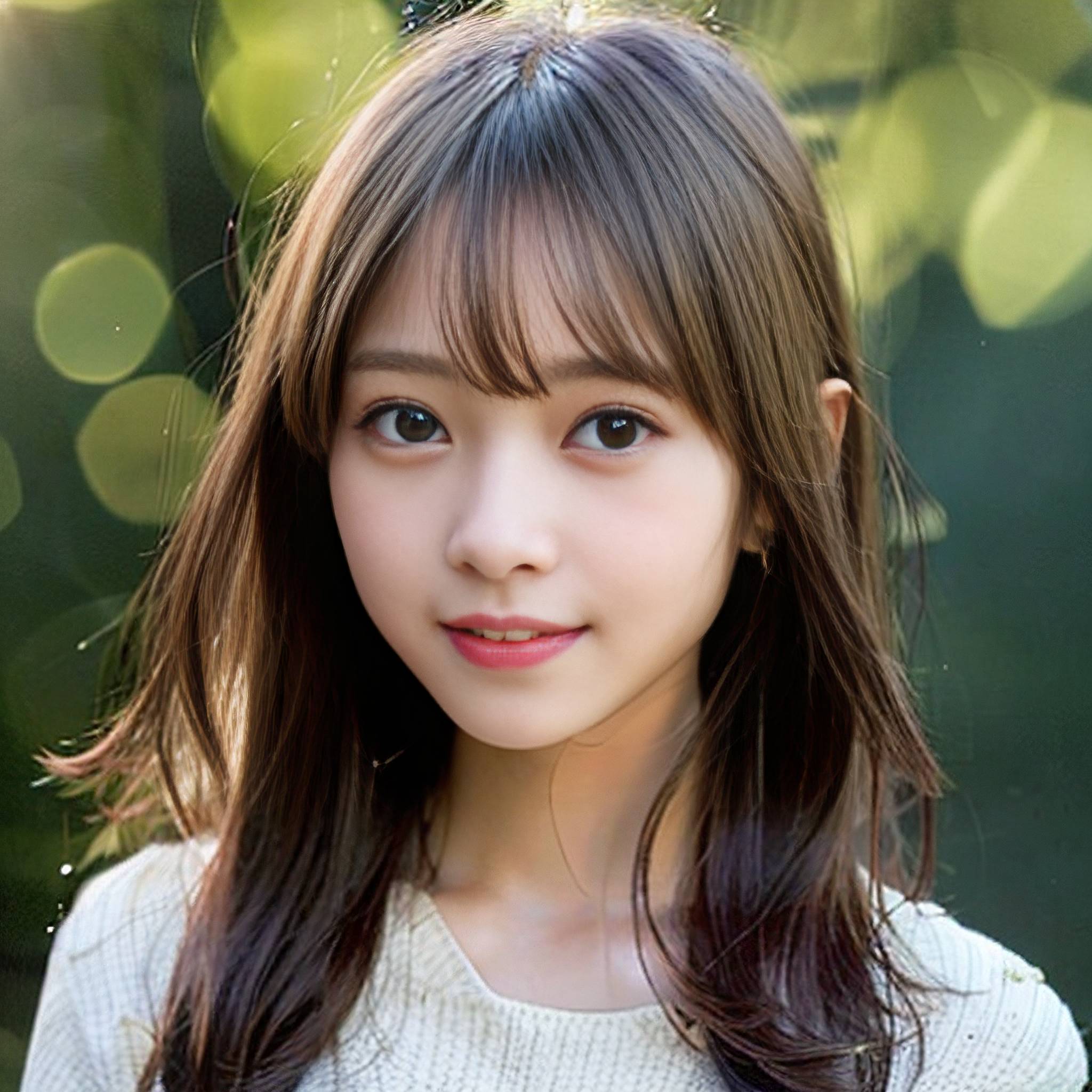 a young girl posing for a picture in front of a tree 