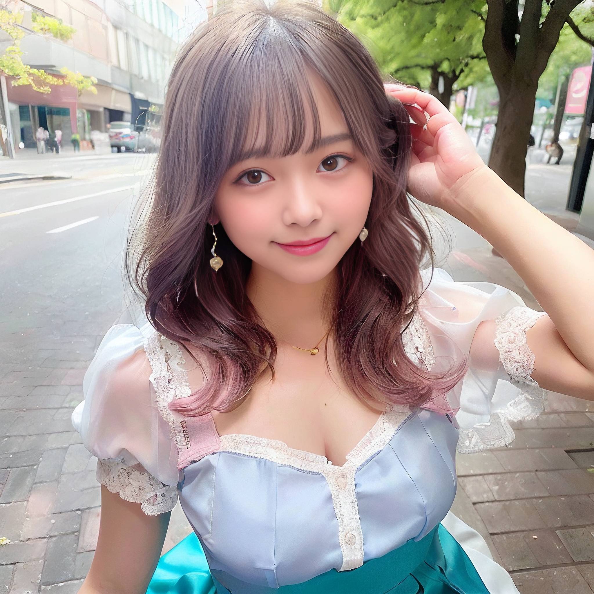 a woman in a pink dress holding a cell phone 