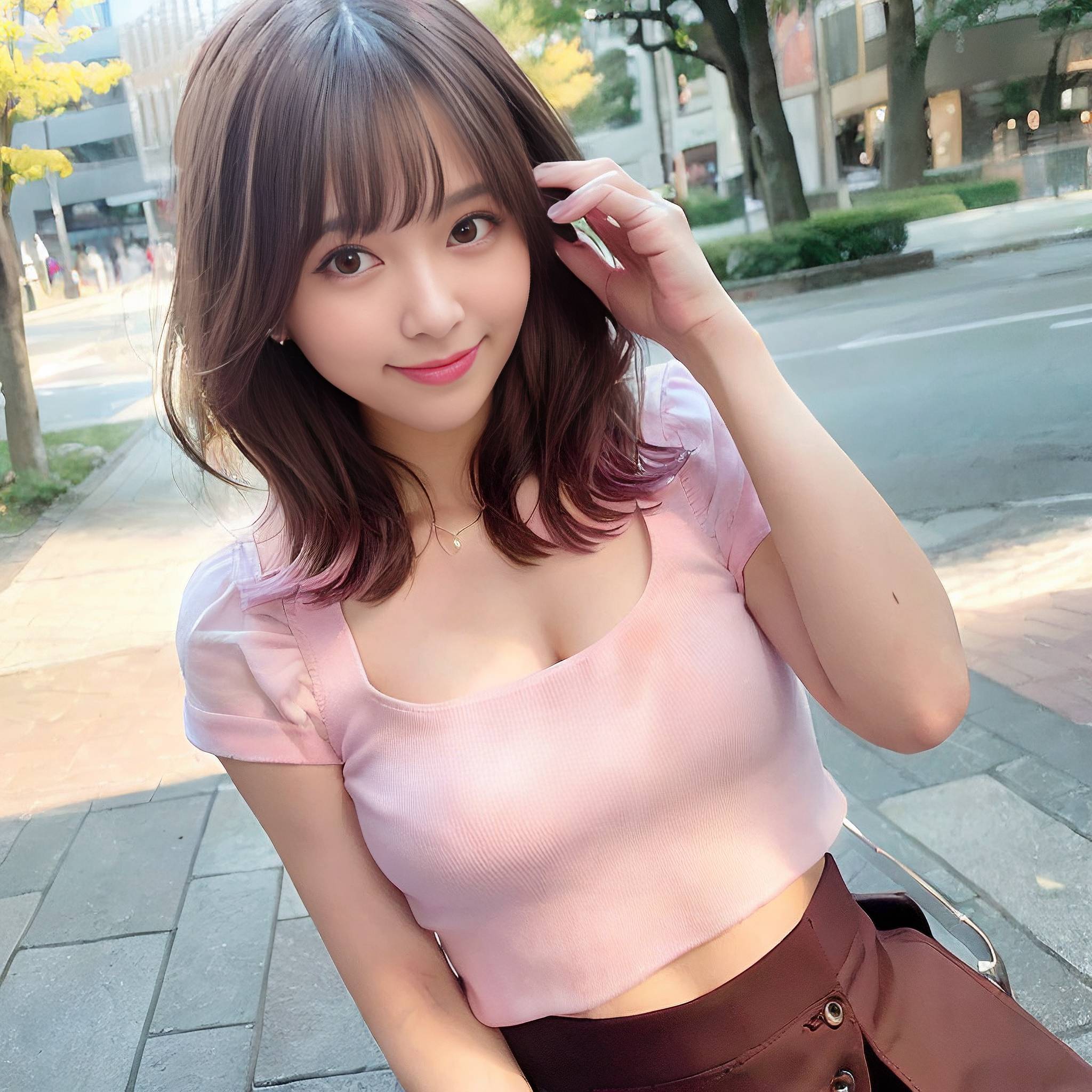 a woman in a pink dress talking on a cell phone 