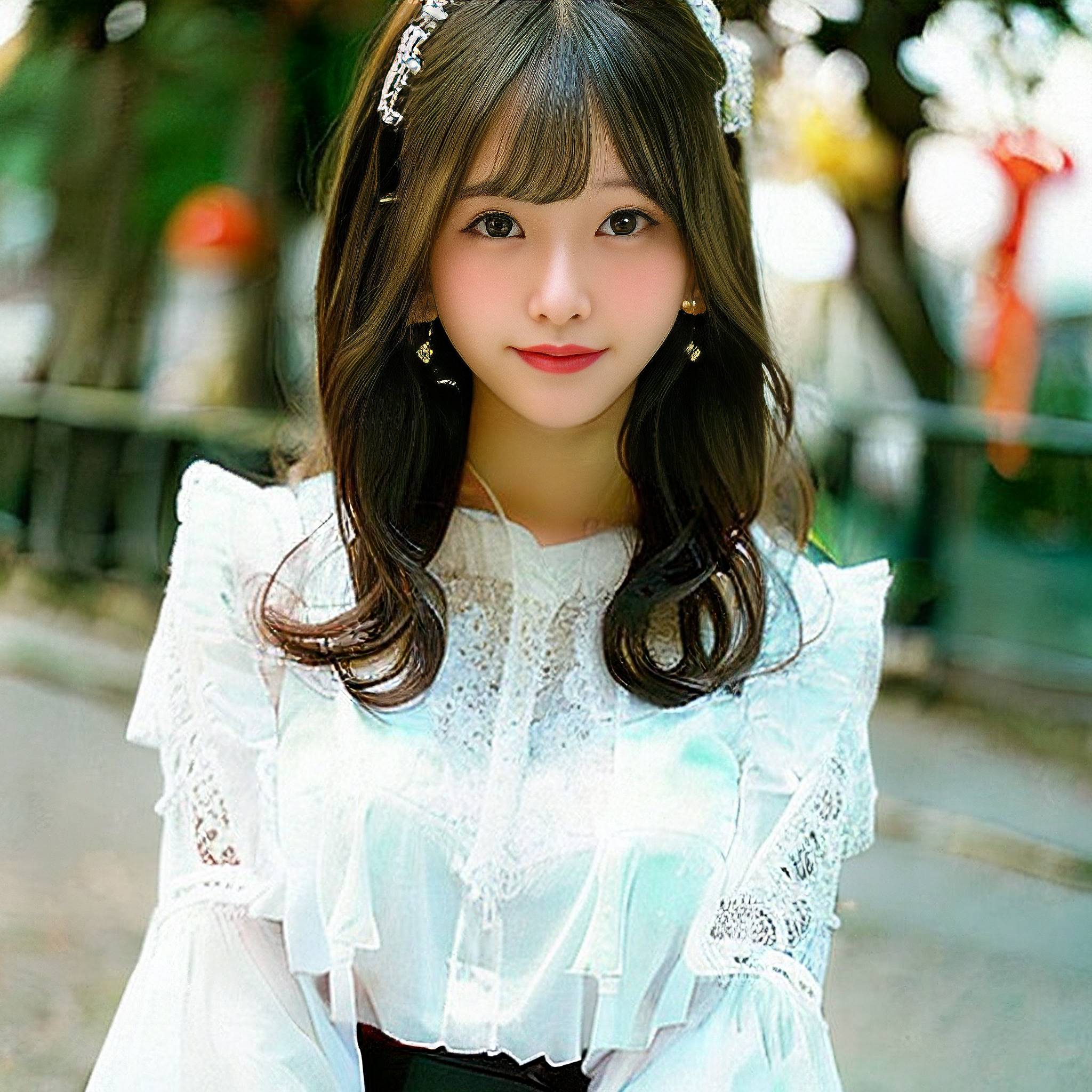 a young woman in a white dress is posing for a picture 