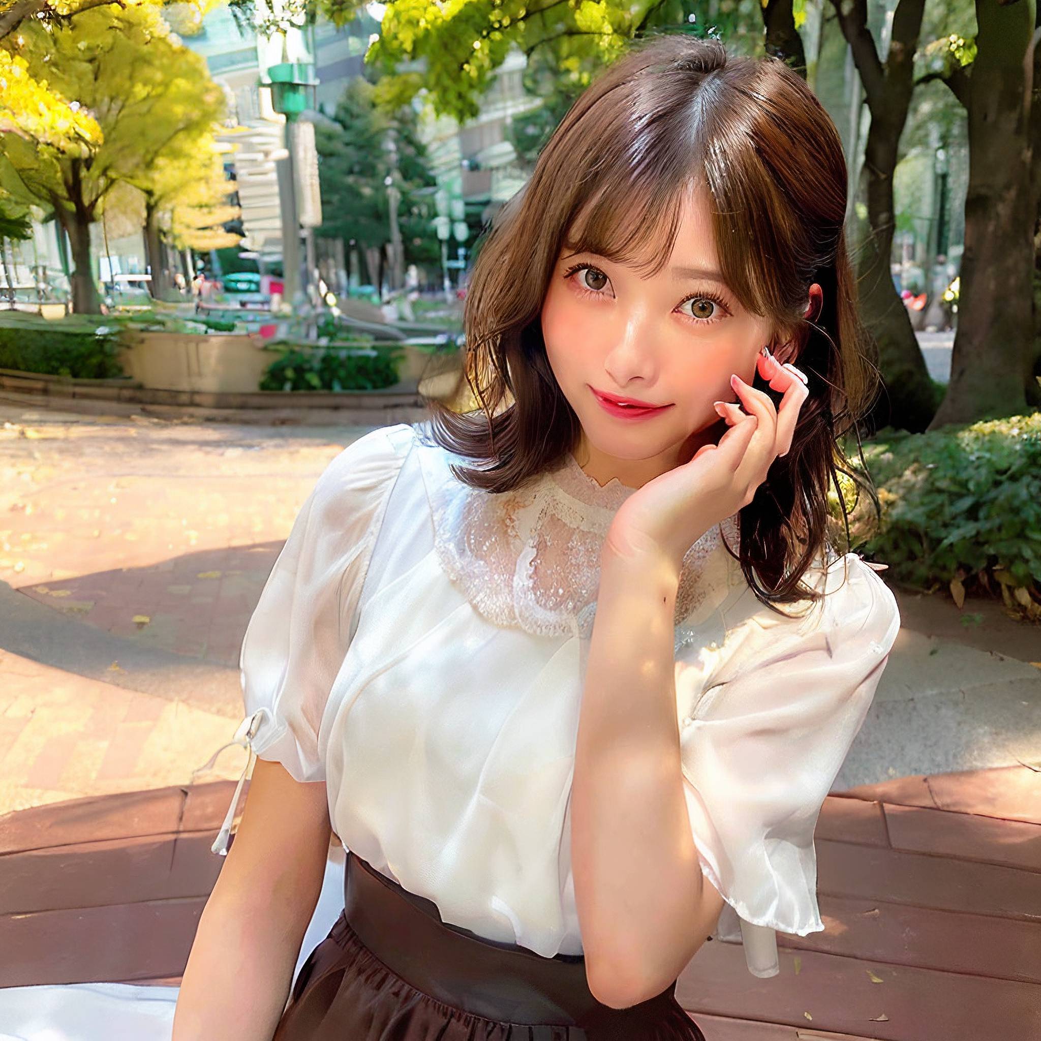 a beautiful young woman sitting on a park bench 