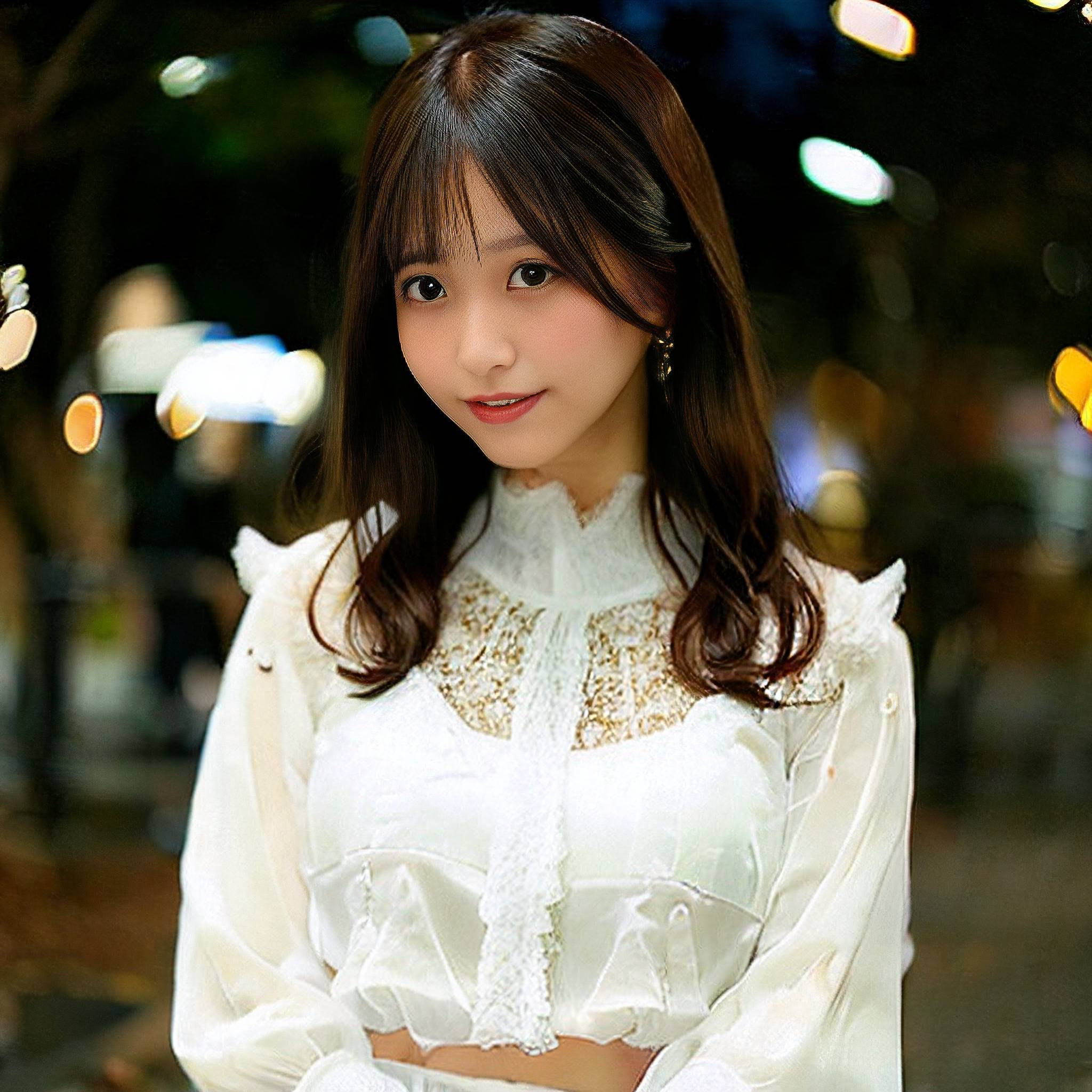 a woman in a white dress is posing for a picture 