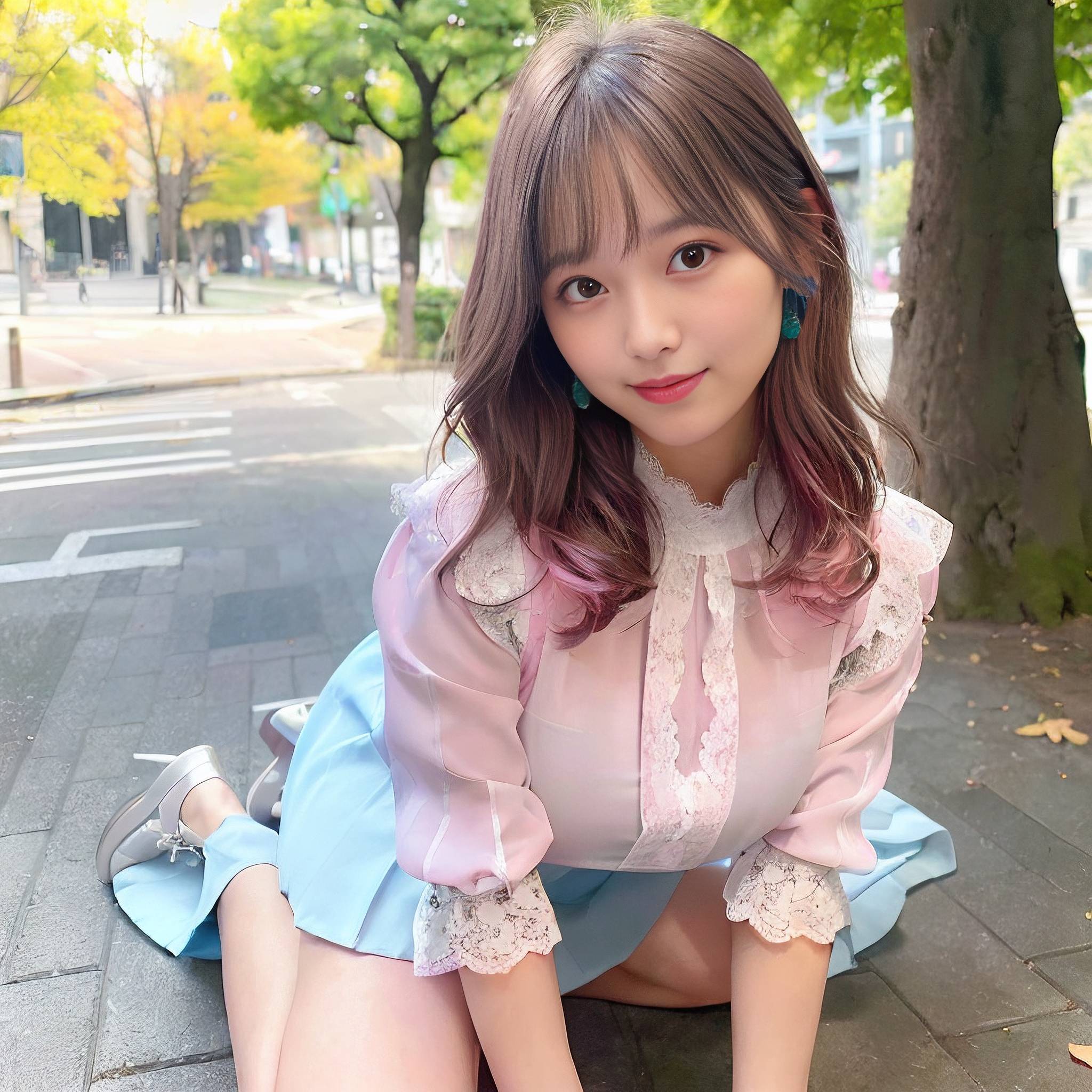 a young girl sitting on a park bench 