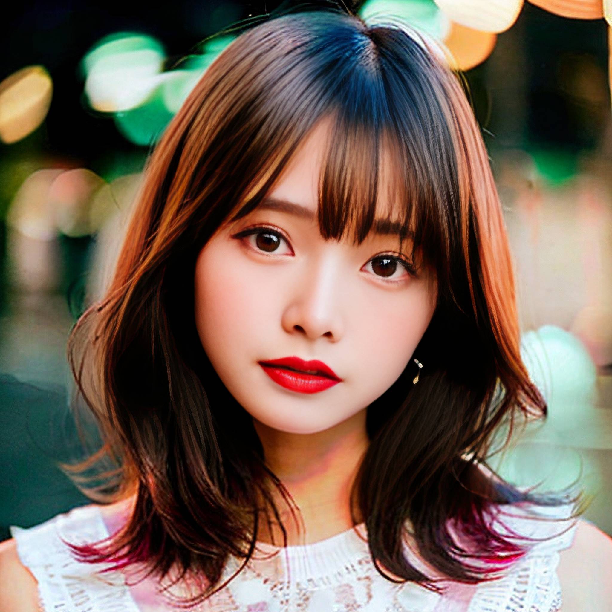 a woman with long hair standing in the middle of a street 
