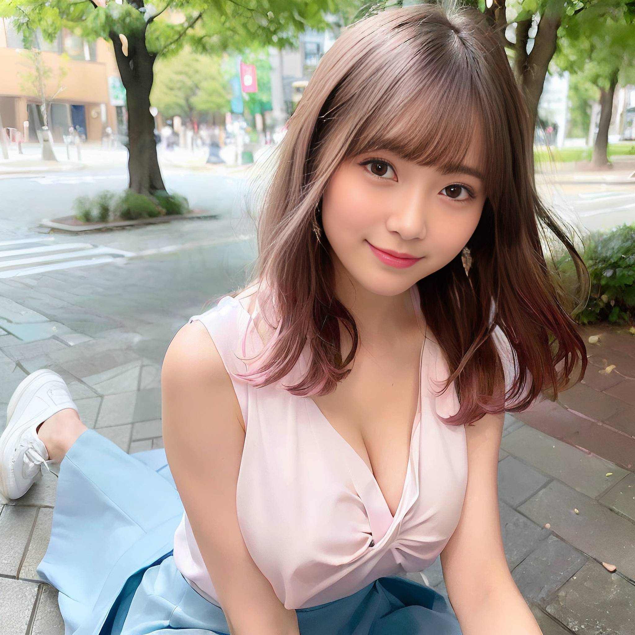 a beautiful young woman sitting on a park bench 