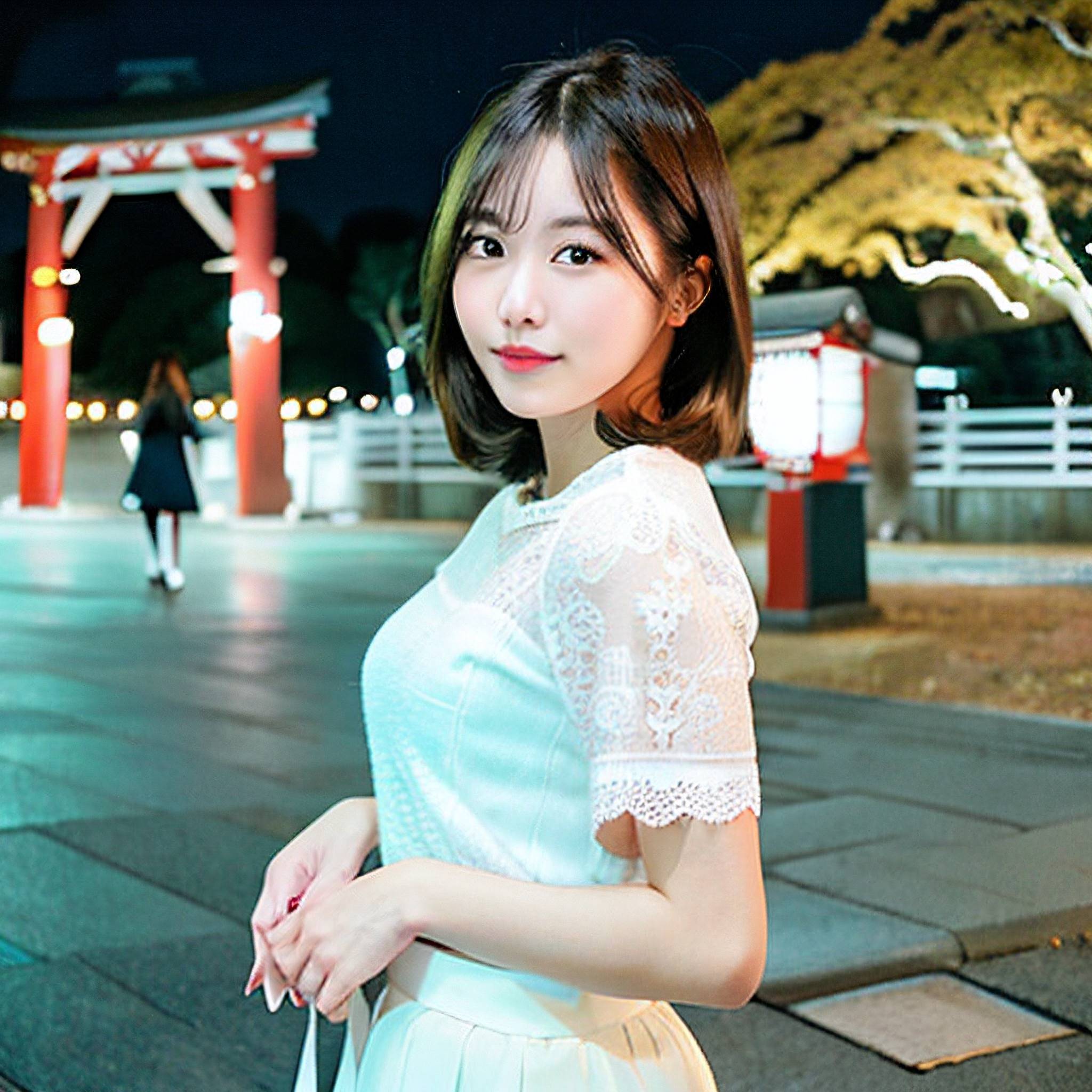 a beautiful young woman standing in front of a fire hydrant 