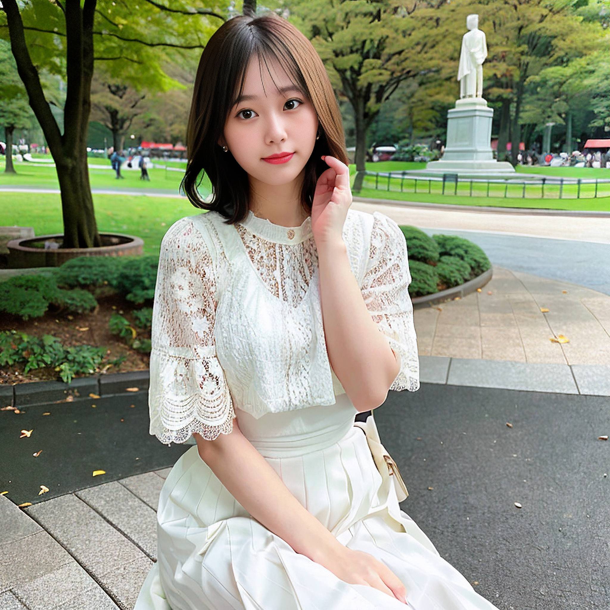 a woman in a white dress is talking on a cell phone 