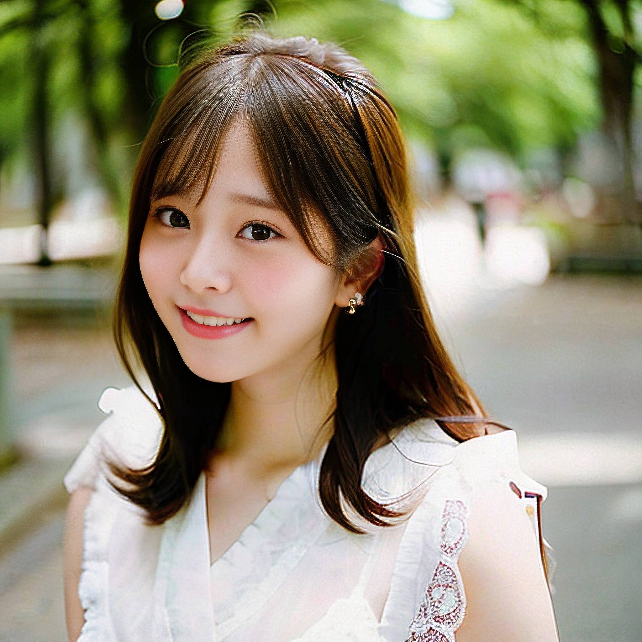 a beautiful young woman sitting on the side of a road 