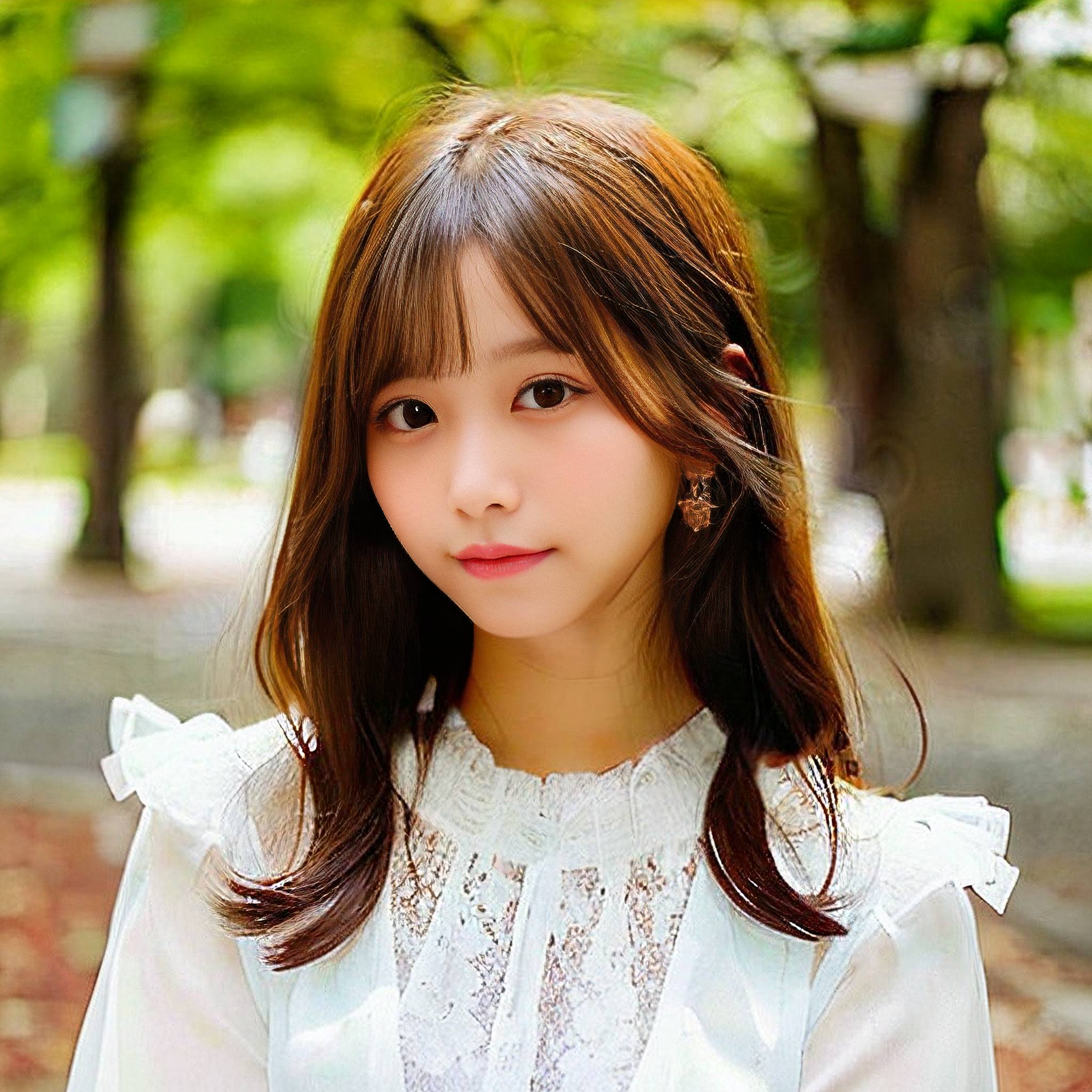 a young girl is posing for a picture in a park 