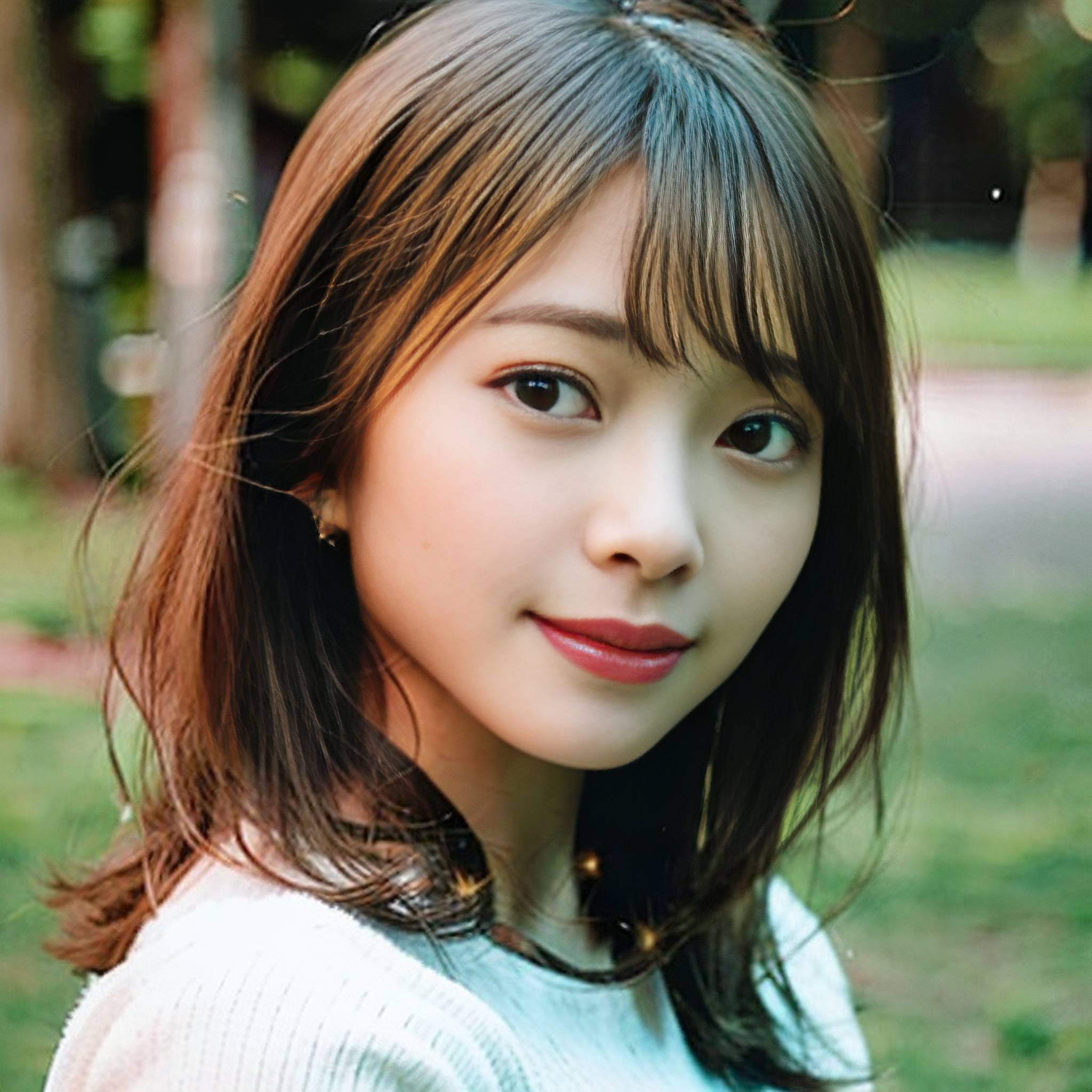 a young girl posing for a picture in a park 