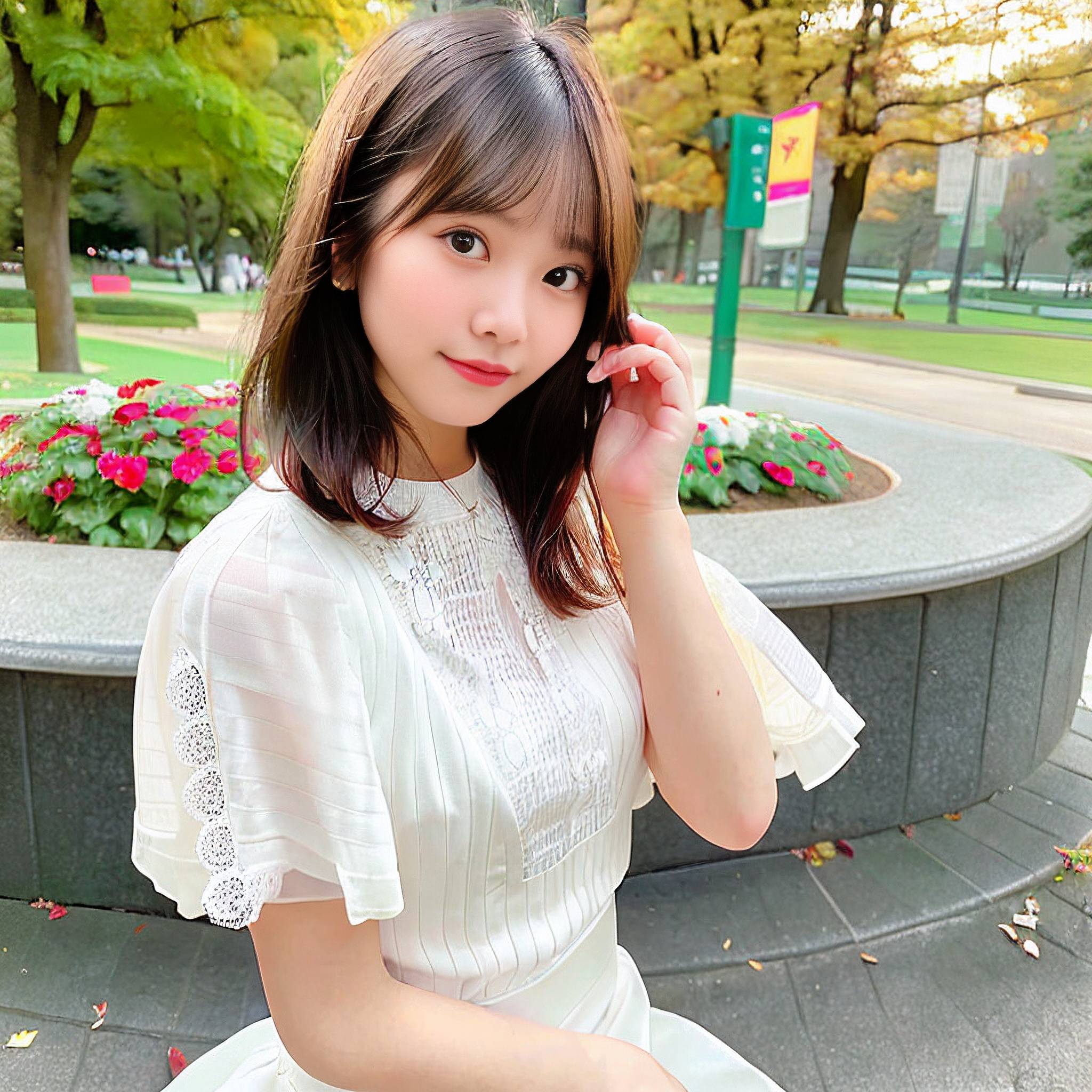 a beautiful young lady sitting on a park bench 