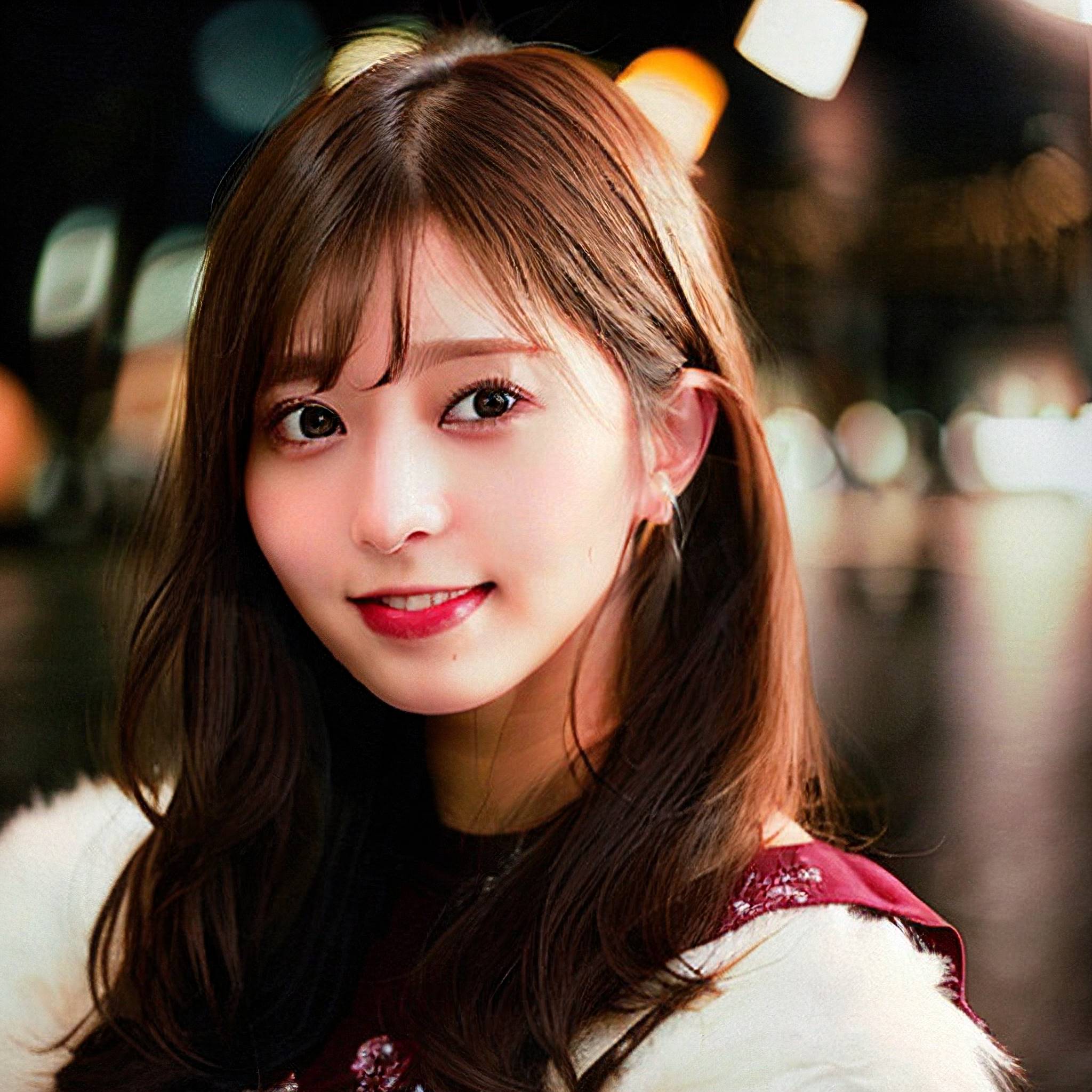 a beautiful young woman standing in the middle of a street 