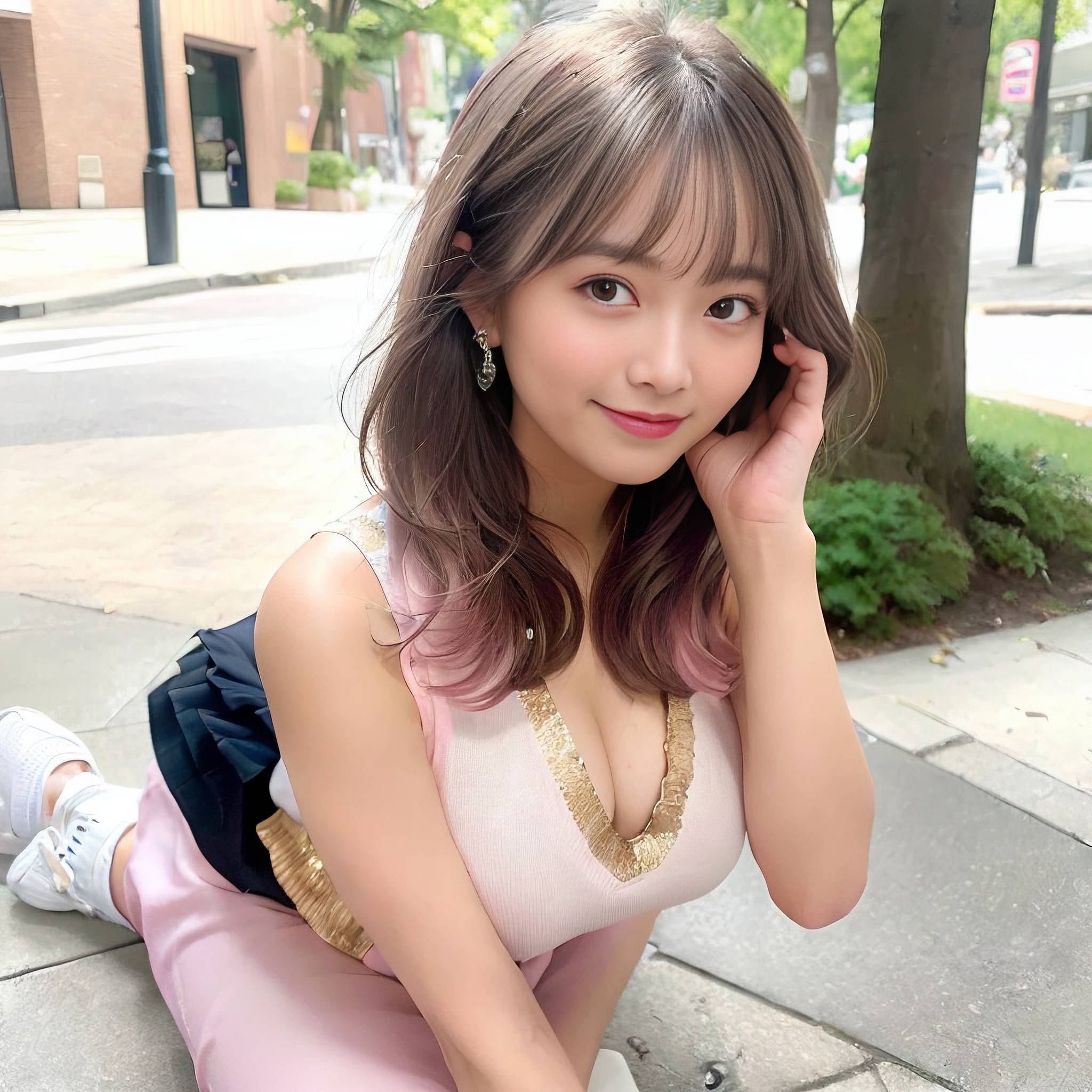 a young woman is smiling while talking on her cell phone 