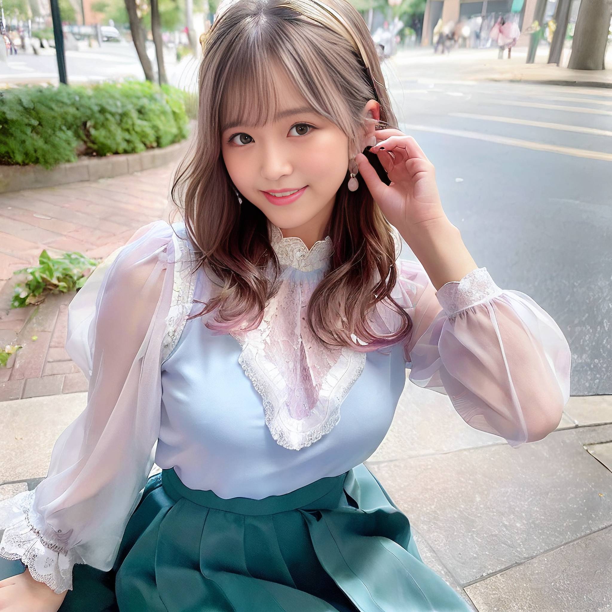 a young girl in a dress talking on a cell phone 