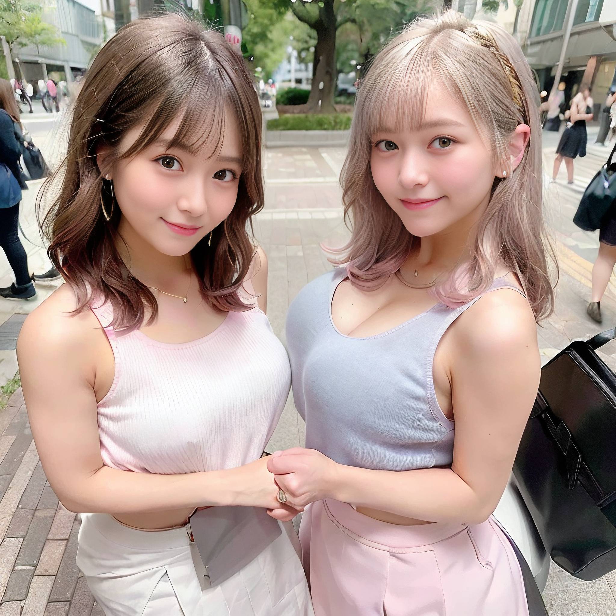 two young girls standing next to each other 