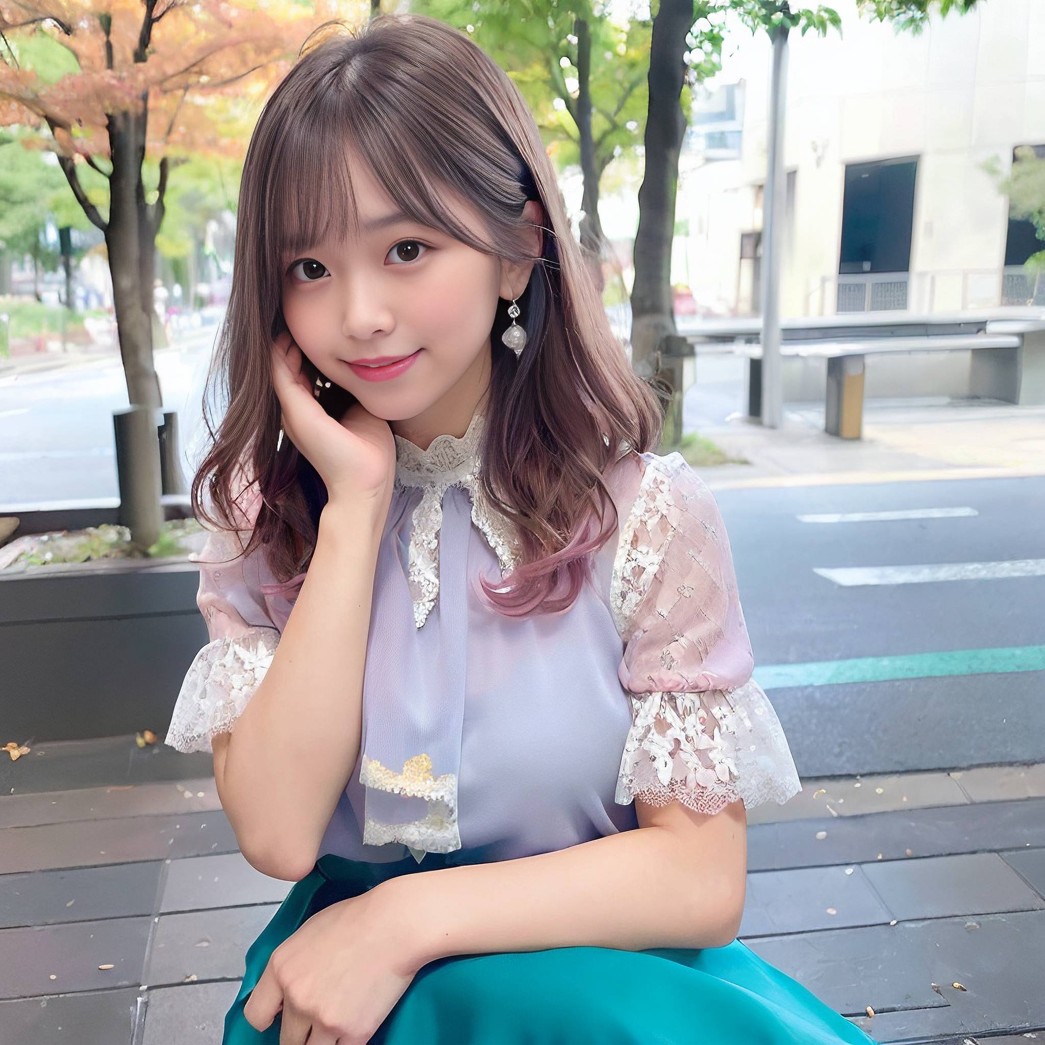 a woman sitting on a bench talking on a cell phone 