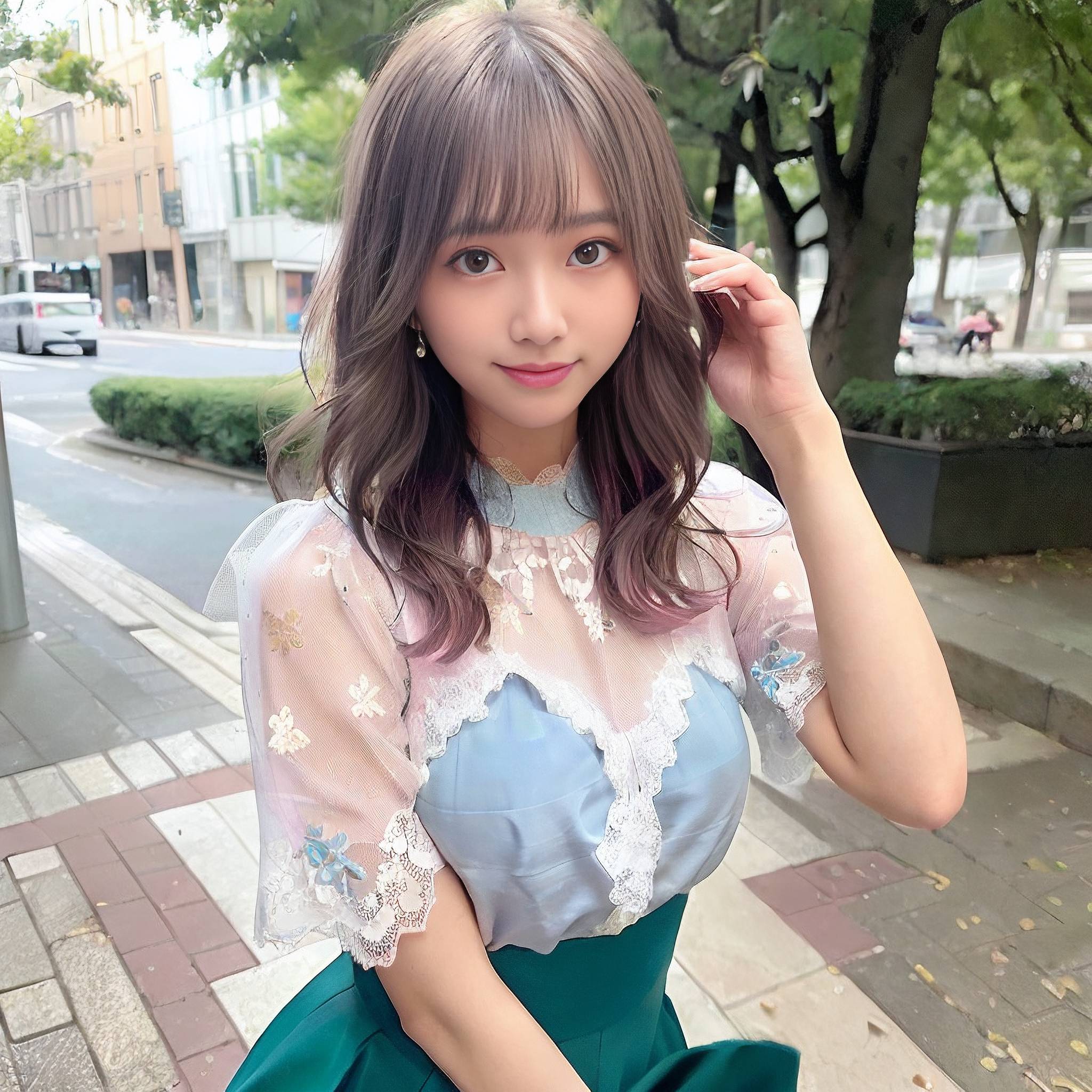 a young woman is posing for a picture on a cell phone 