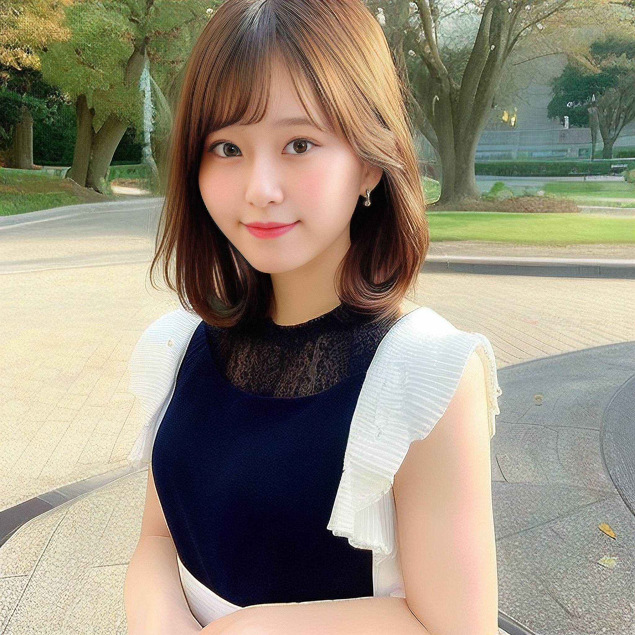 a young girl sitting on a park bench 