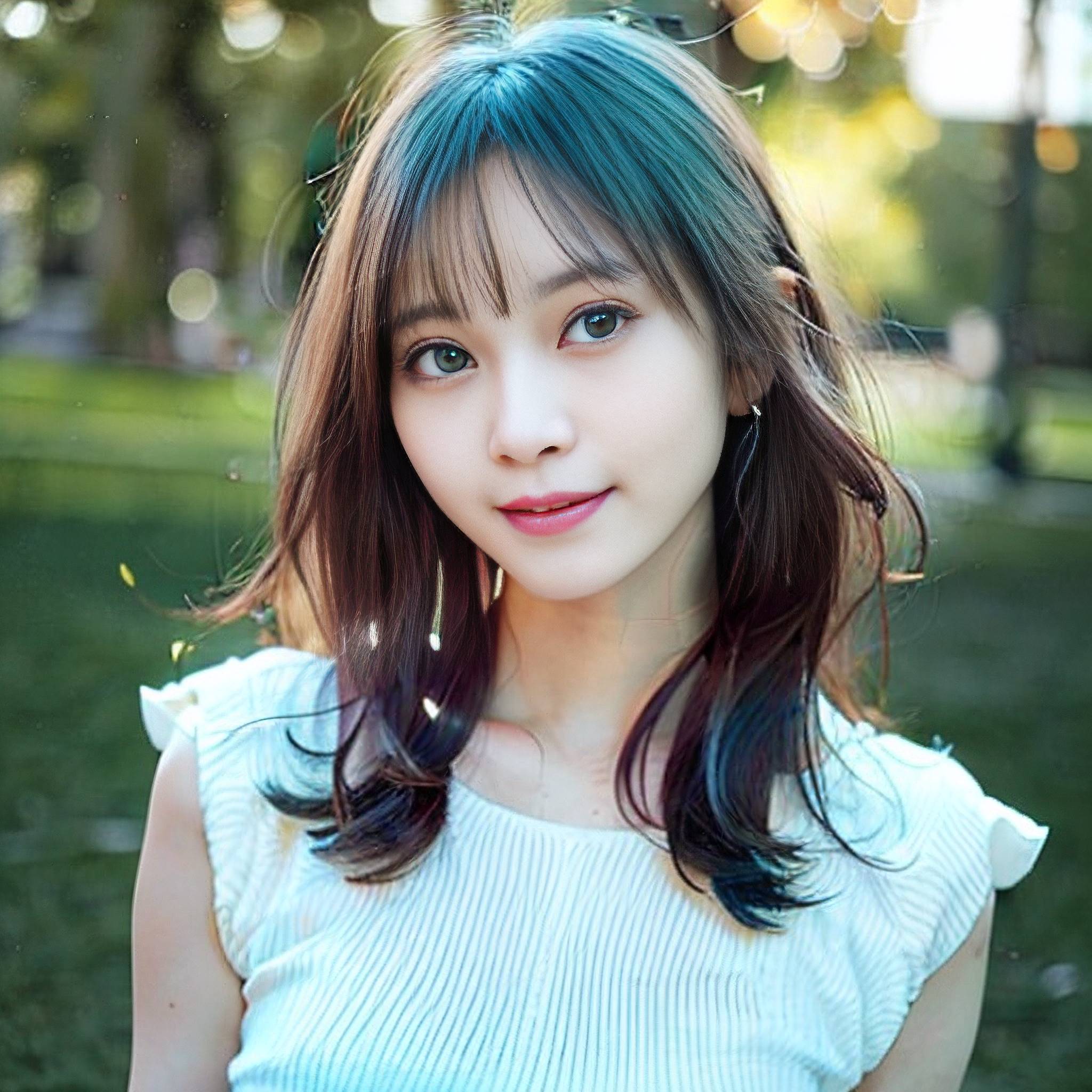 a young girl with blonde hair standing in a field 