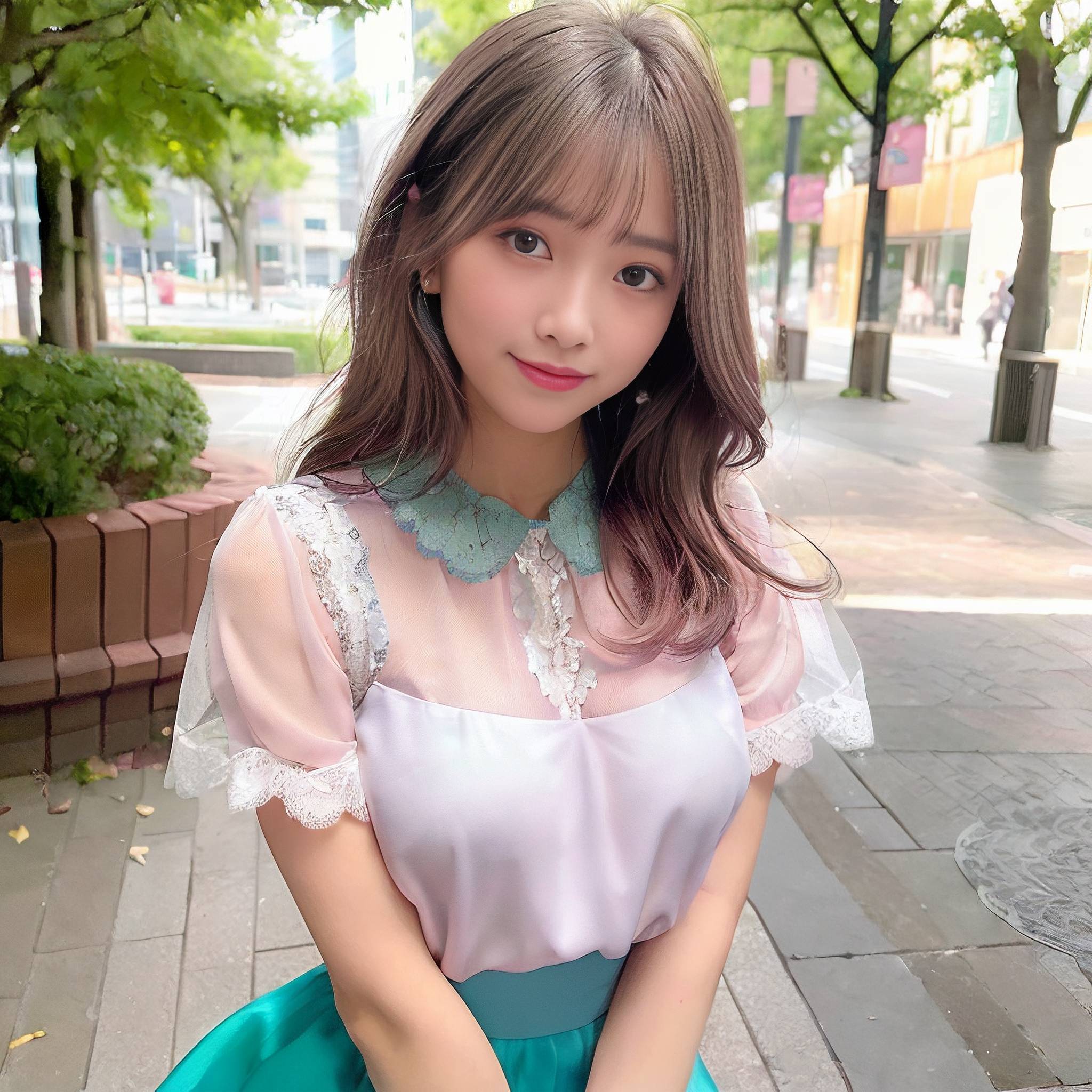 a young girl in a pink dress is posing for a picture 