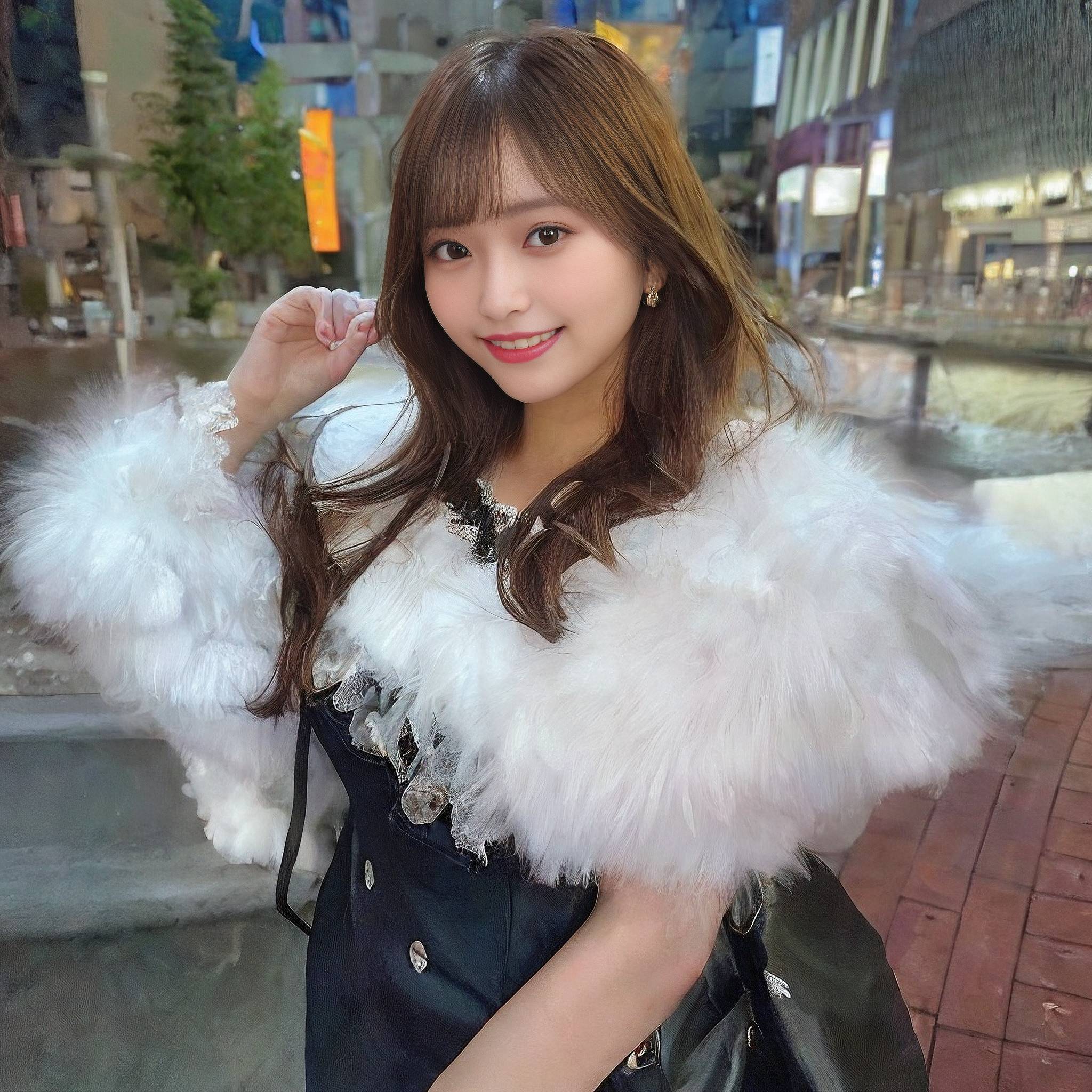 a woman in a white dress holding a white object 