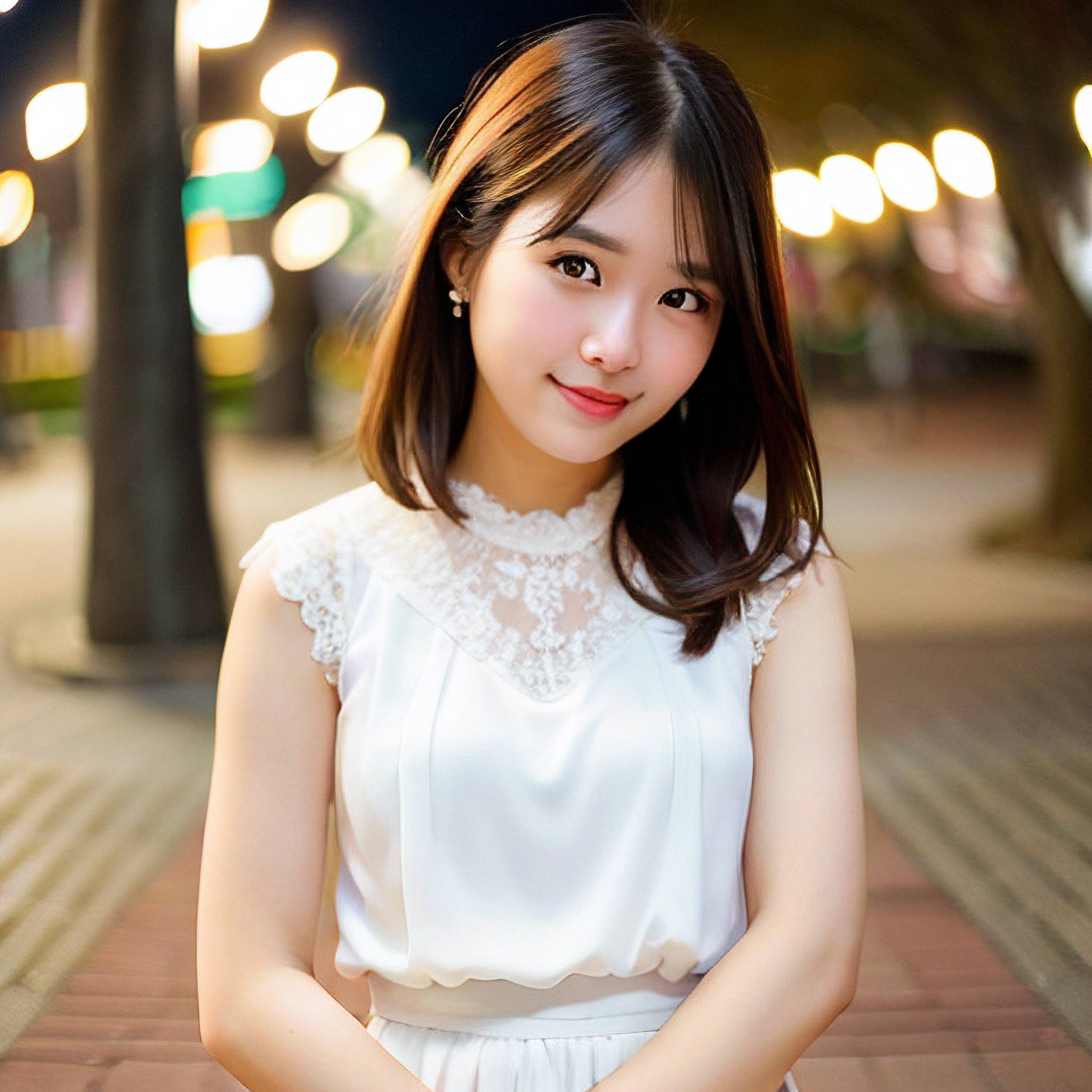 a beautiful young woman sitting on a sidewalk with a bouquet of flowers 