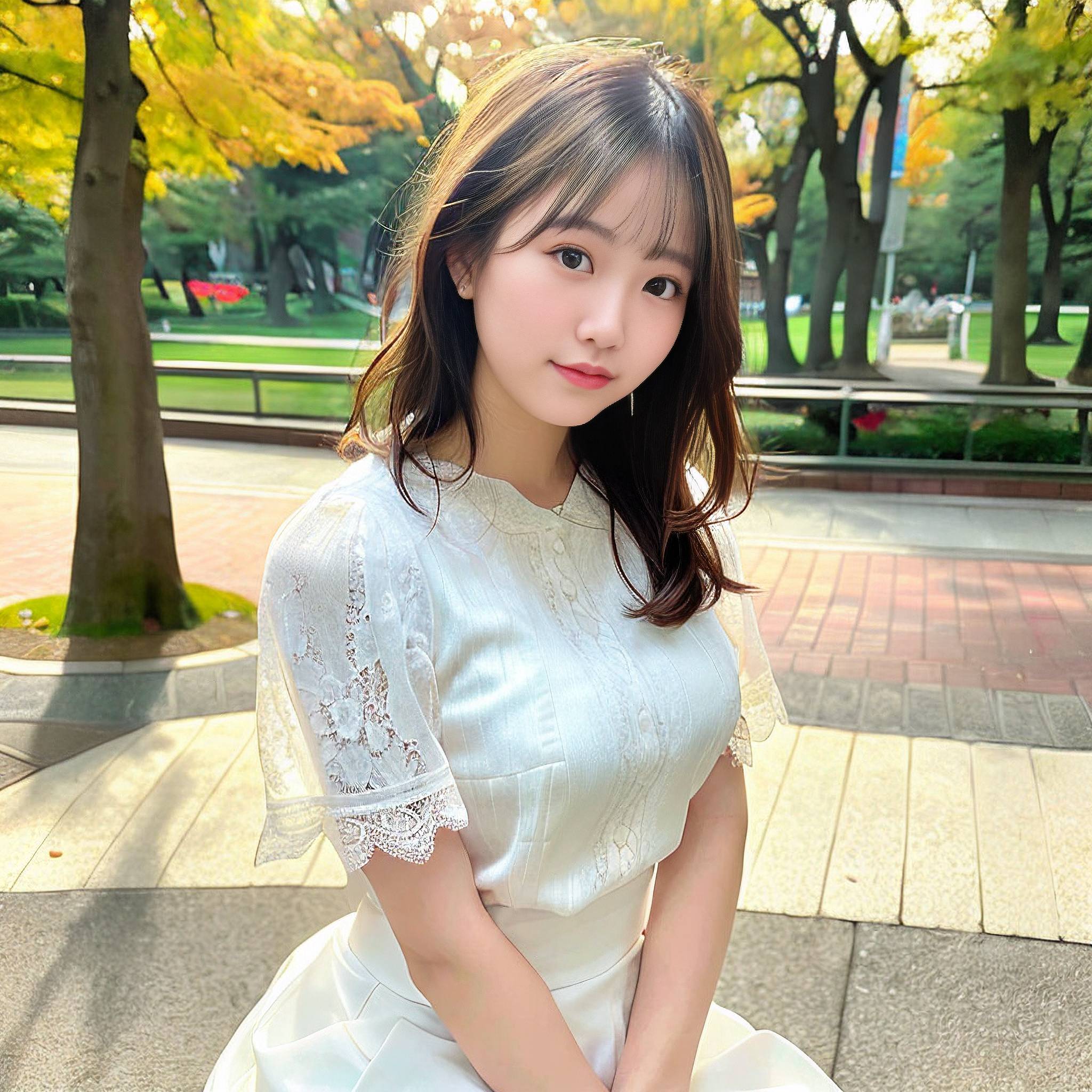 a beautiful young woman sitting on a park bench 