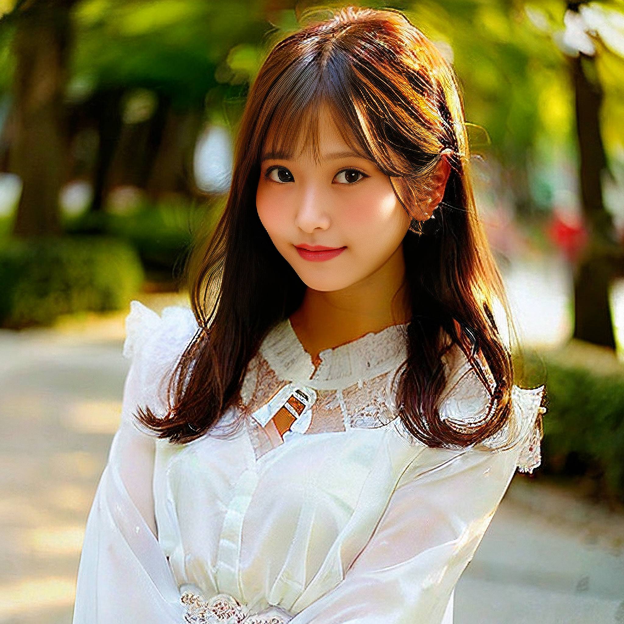 a young woman in a white dress posing for a picture 