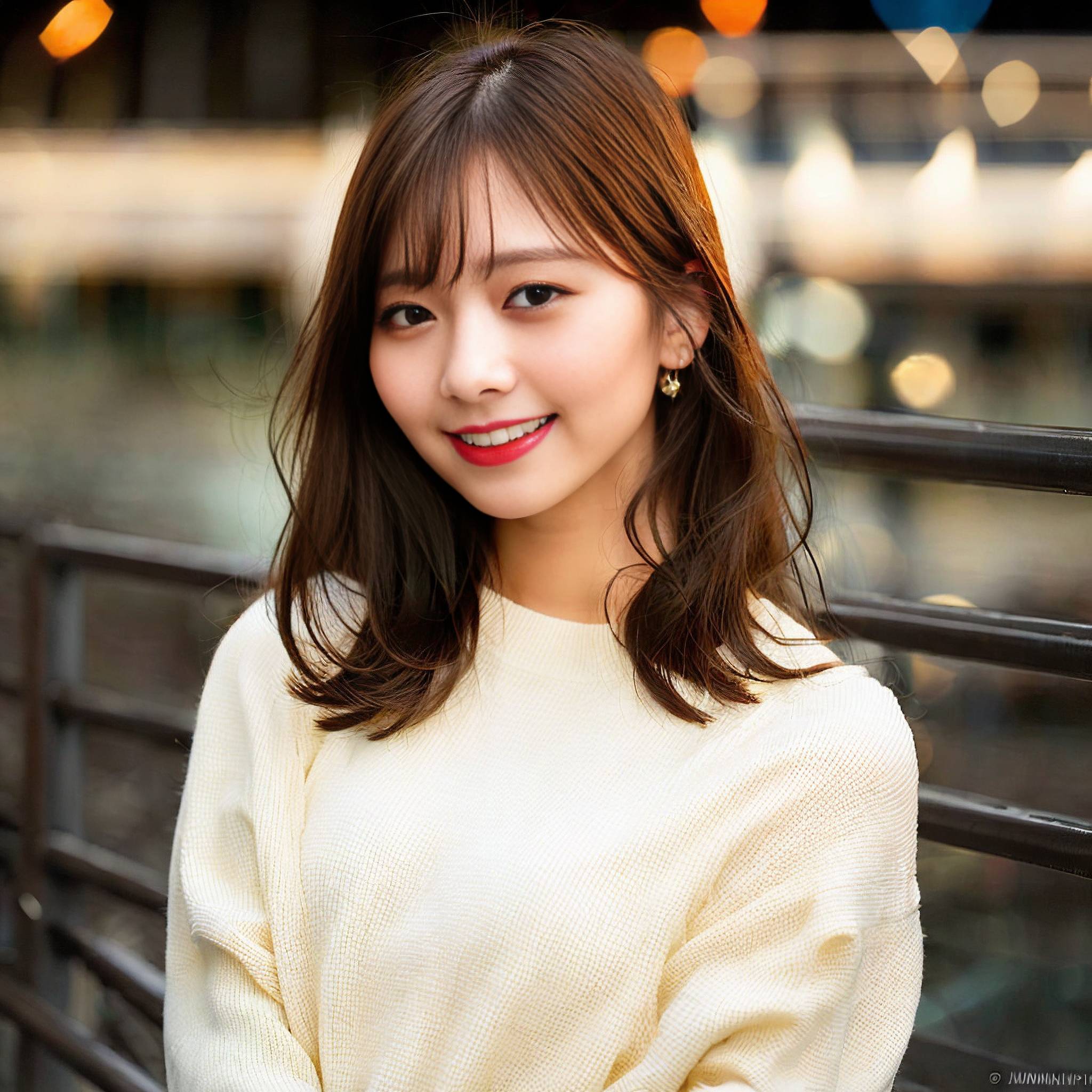 a woman in a white dress smiling at the camera 