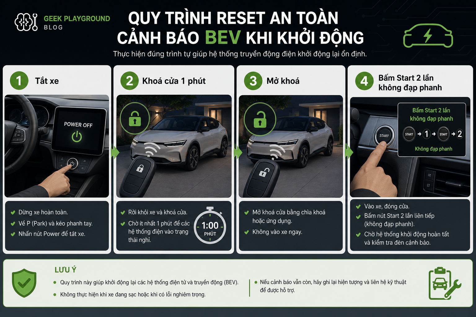 Quy trình reset an toàn khi xe điện báo lỗi BEV lúc khởi động