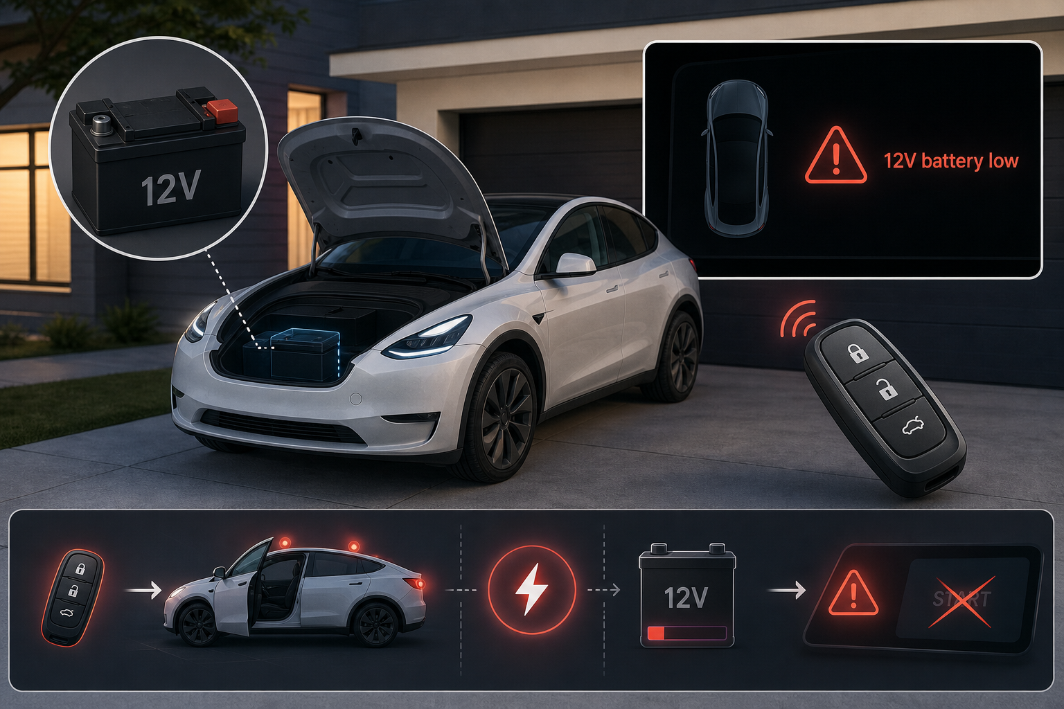 Ắc quy 12V yếu có thể làm xe điện báo lỗi khi khởi động
