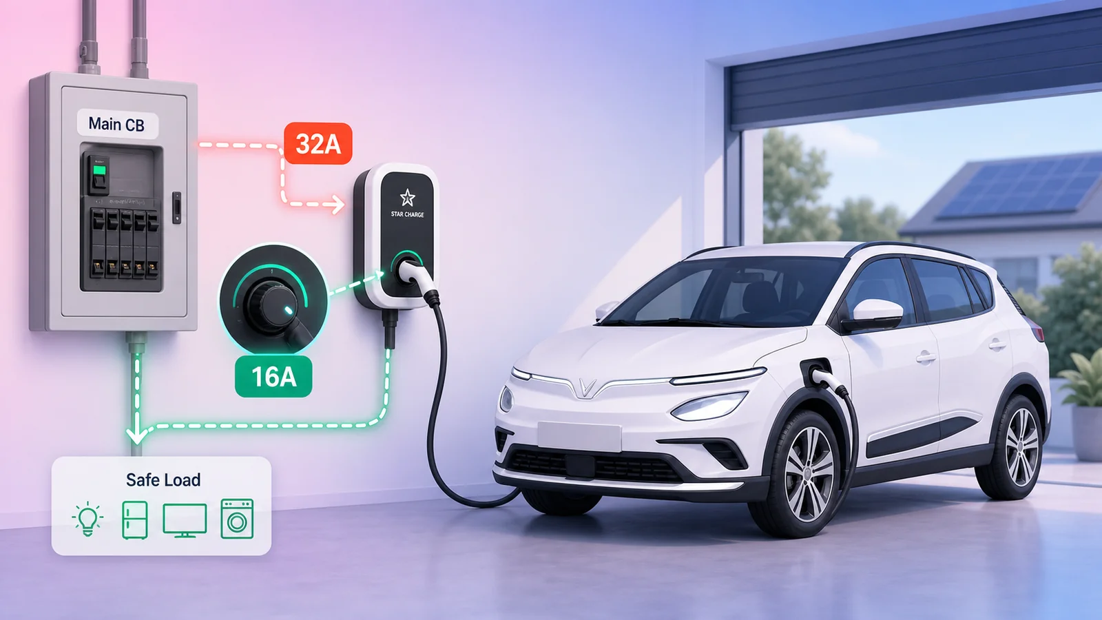 Giới hạn dòng sạc StarCharge Artemis để tránh quá tải CB tổng