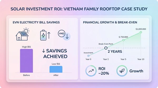2 năm hoàn vốn điện mặt trời: Kinh nghiệm đầu tư thực tế để tối ưu tiền điện EVN