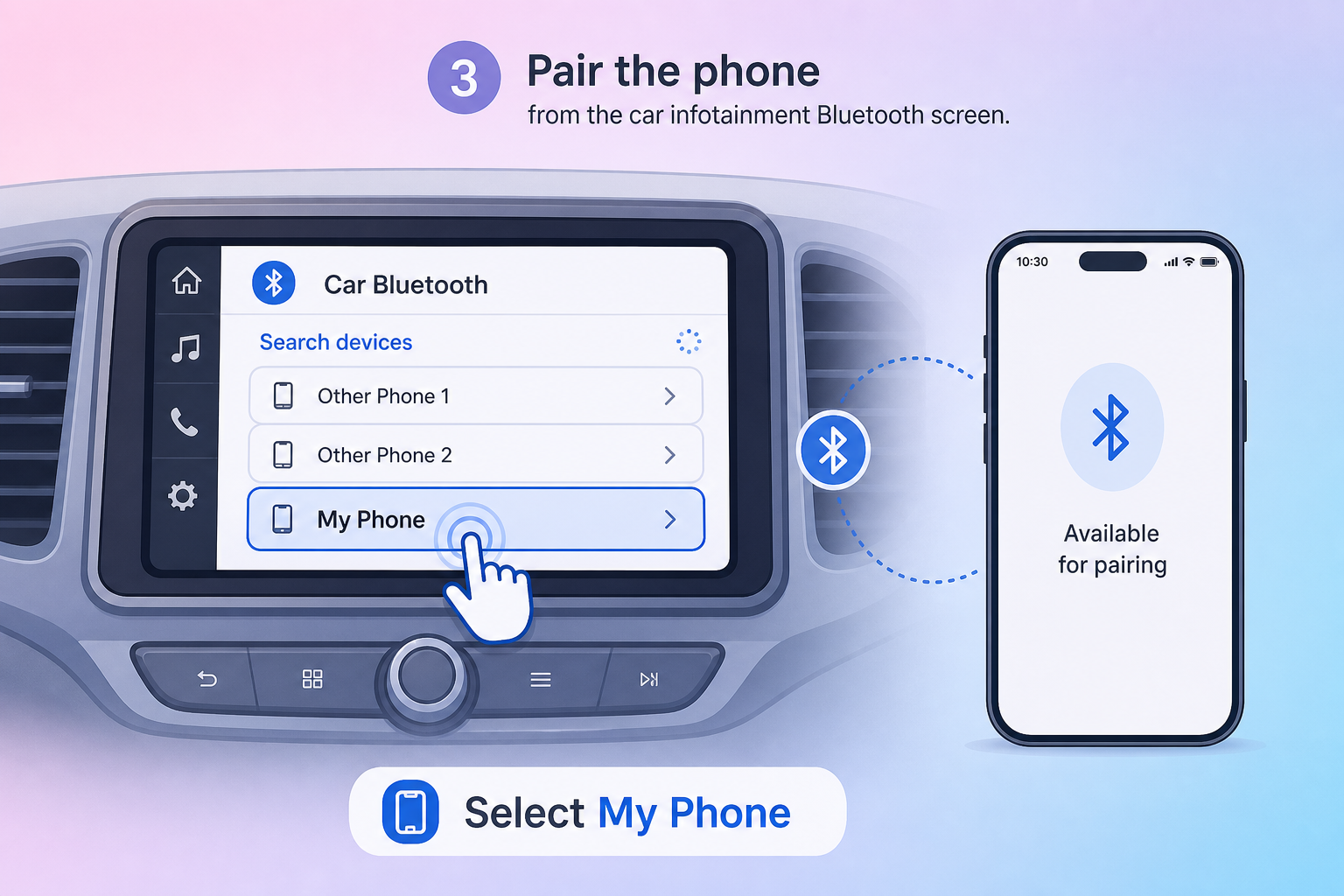 Chọn đúng tên điện thoại trên màn hình Bluetooth của xe VF e34