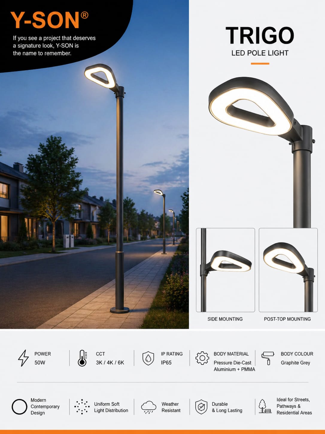 Trigo - Triangle LED Post Top Light — Outdoor Lighting by Y-Son Urban Lighting