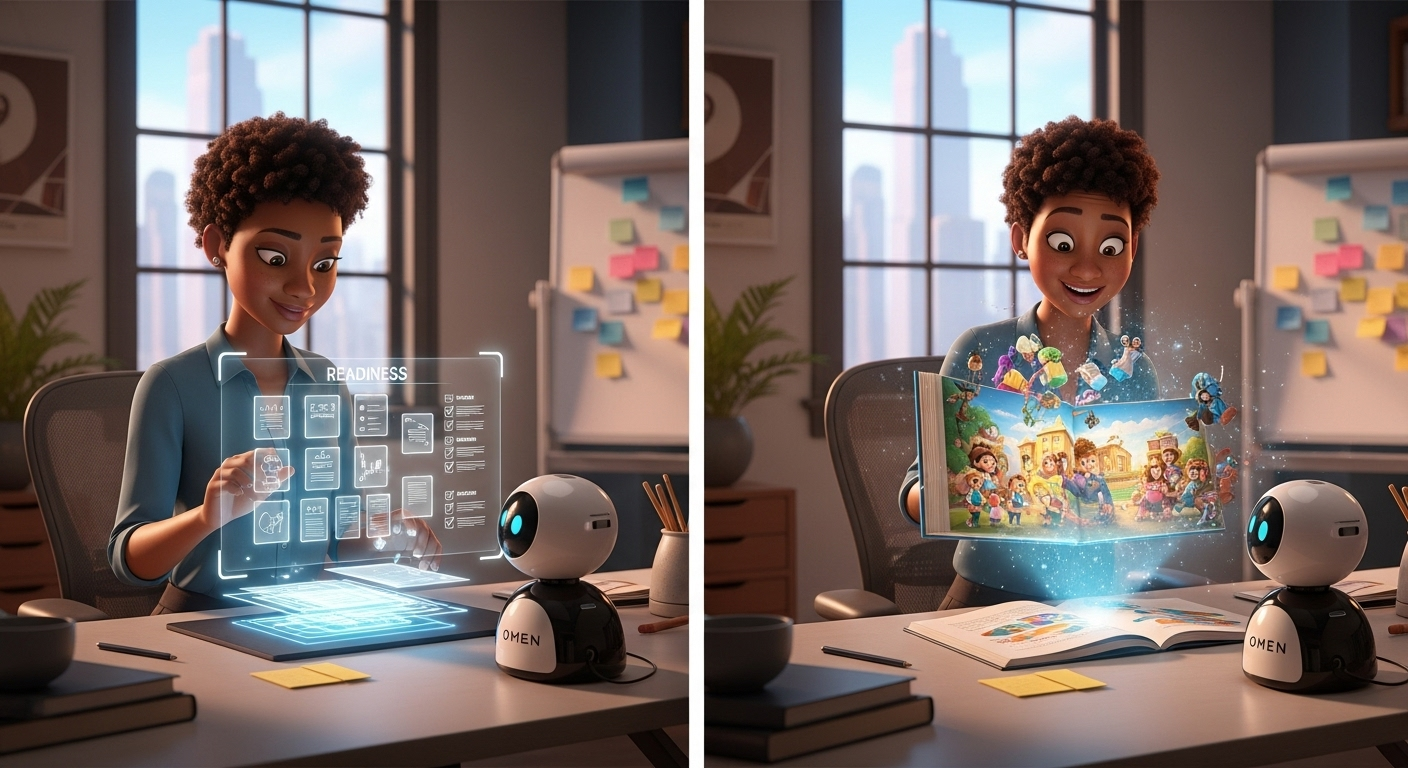 Grant matching and business assessment illustration showing analytics dashboard, calendar tracking, and security features