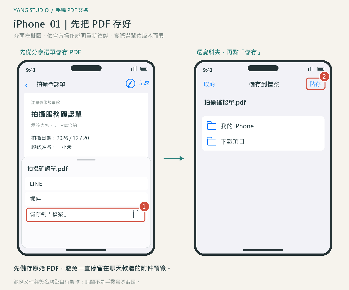 iPhone 步驟一:將收到的 PDF 儲存到「檔案」