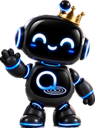 Yapp, the Yapp robot, wearing a gold crown and waving