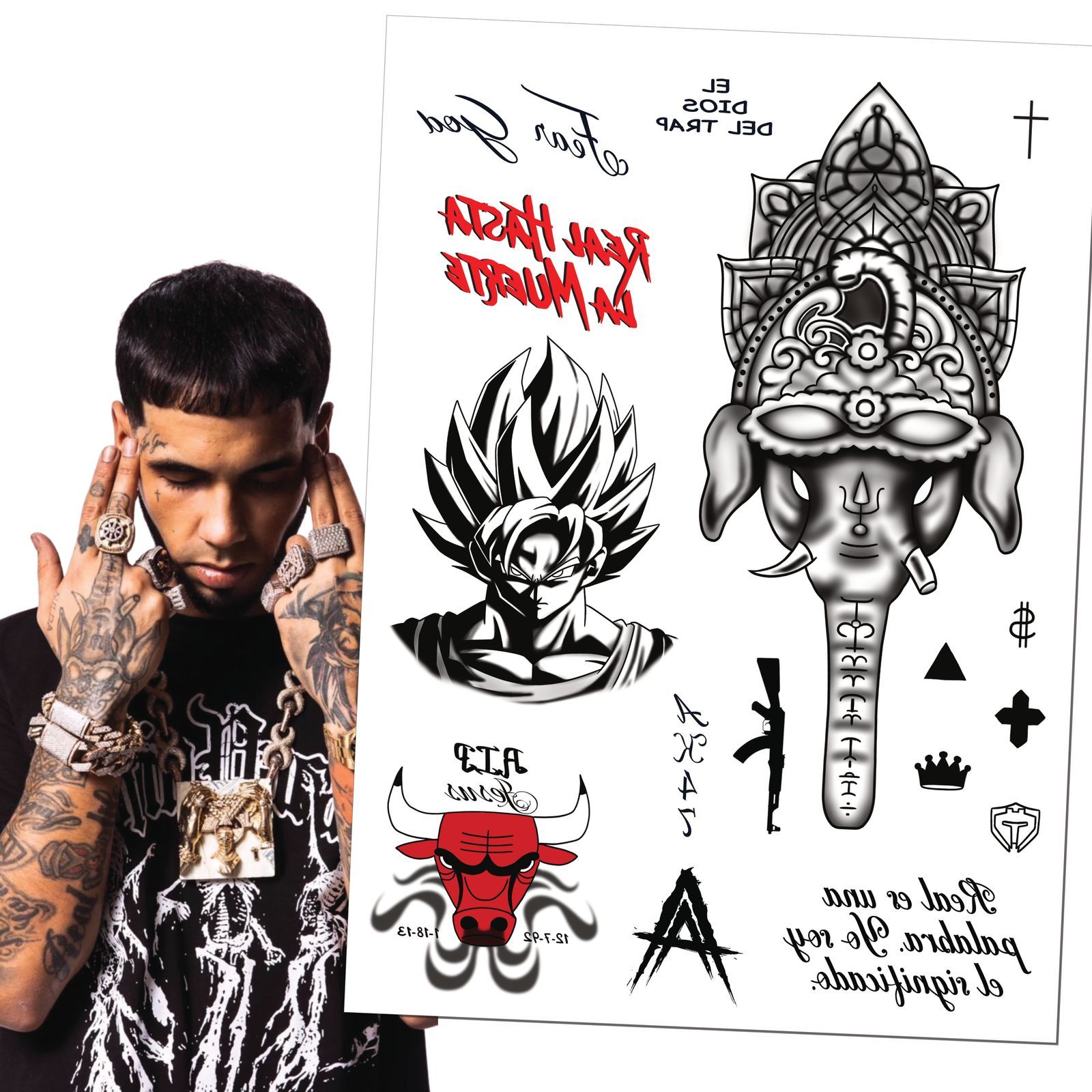Tatuajes temporales de Anuel AA  Estilo Trap Latino - Para Conciertos, Fiestas y Fans del Trap image