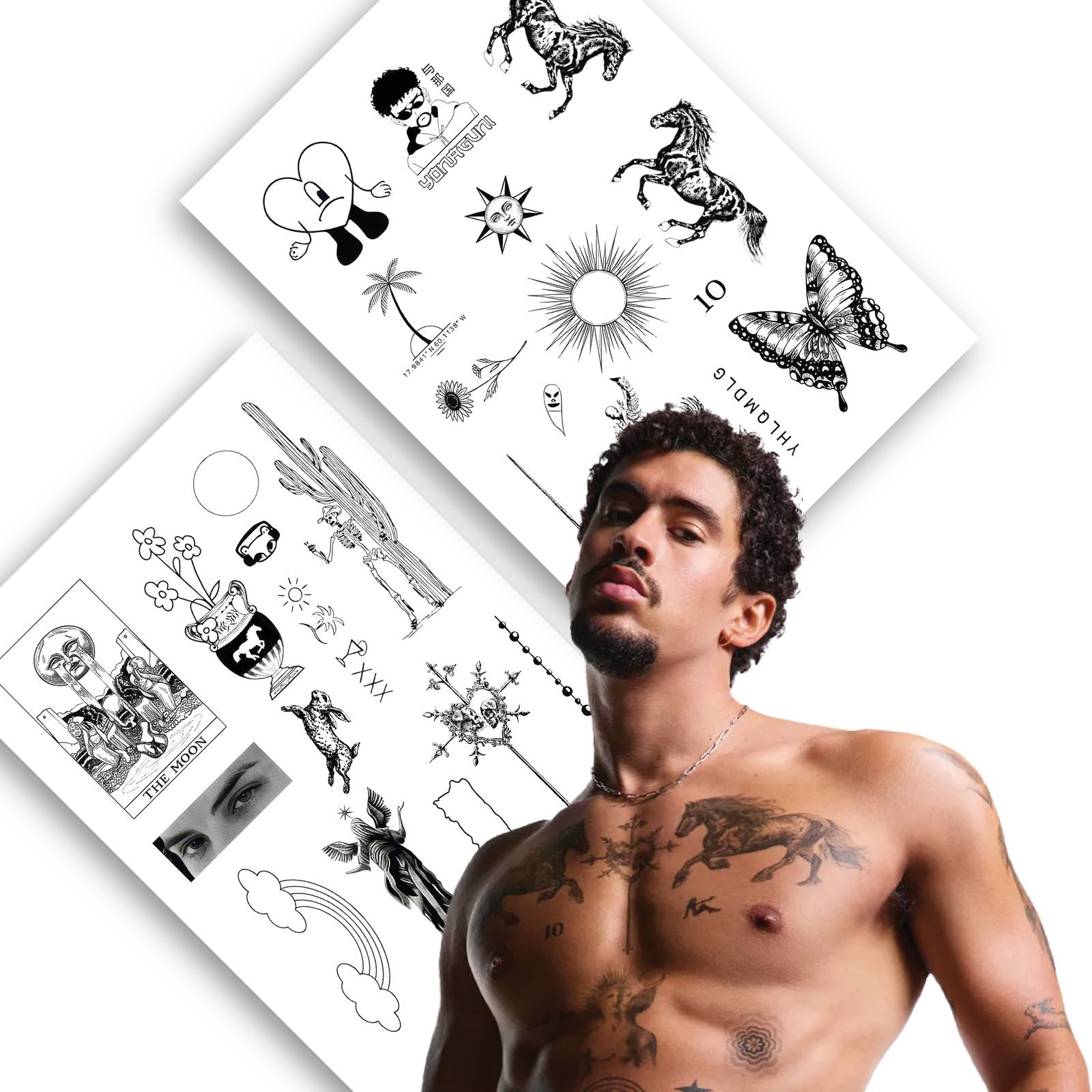 Temporäre Bad Bunny Tattoos – Reggaeton- und Trap-Style – Für Konzerte, Festivals und Bad Bunny Fans image