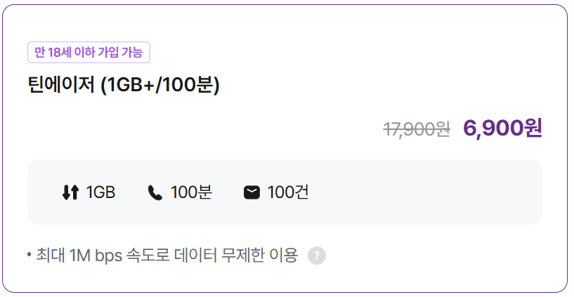 틴에이저 (1GB+/100분)