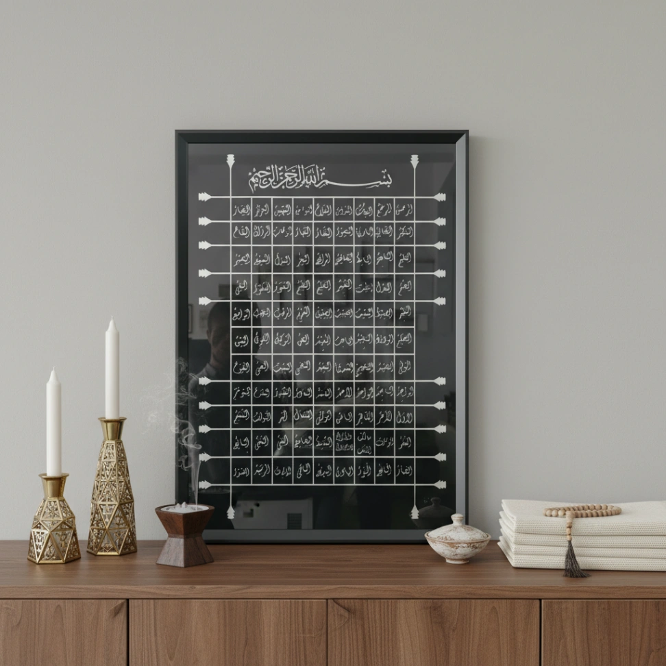 Gümüş Varak Detaylı Esmaü'l-Hüsna - Resim 1