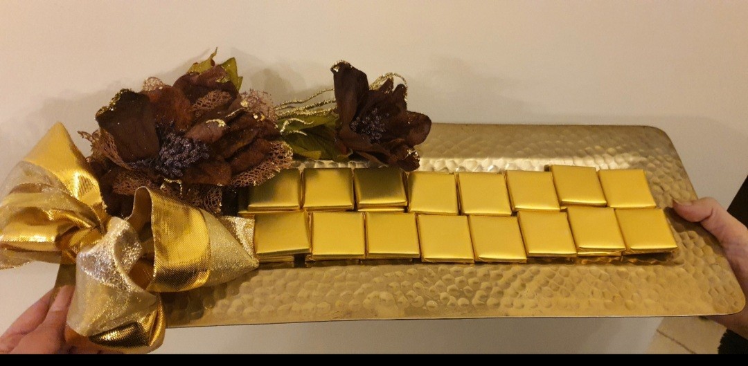 Gold Platter filled with Belgium Chocolate 